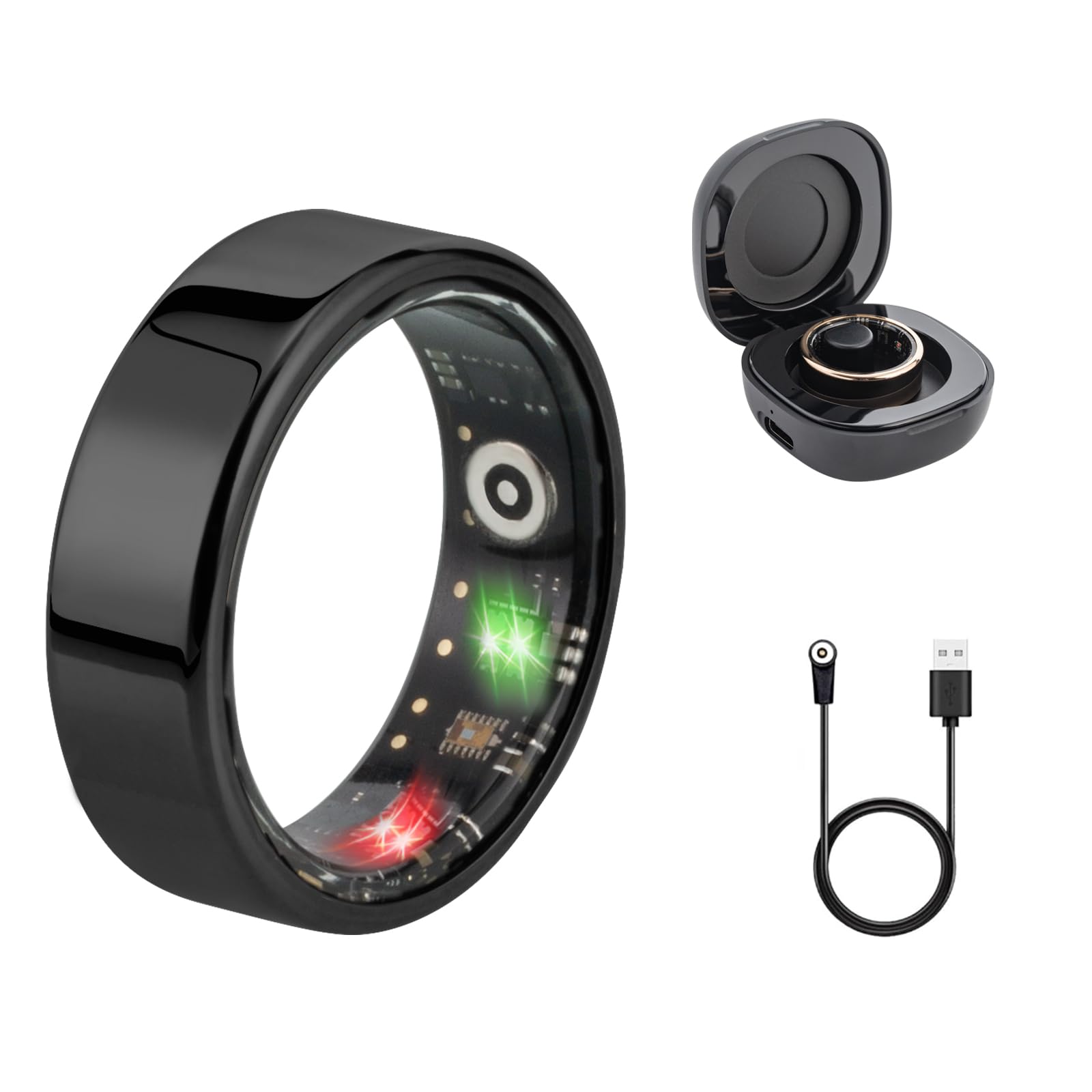 Smart Ring for Fitness Tracking - Monitor Heart Rate, Sleep, Blood Oxygen & Calories - IP68 Waterproof - No App Subscription - Black (Size 10) - Perfect for Workouts, Sleep Analysis & Daily Health Monitoring