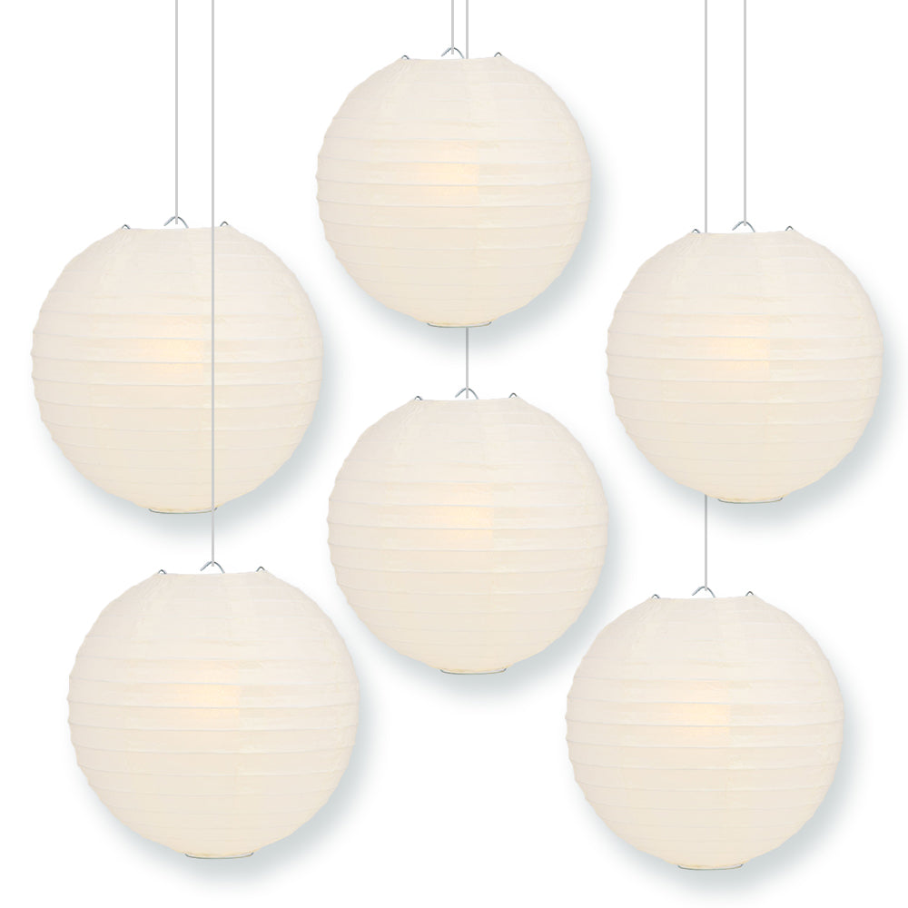 6 Pack 36 Inch Beige/Ivory Parallel Ribbing Round Paper Lanterns - Perfect for Weddings, Parties & Home Decor
