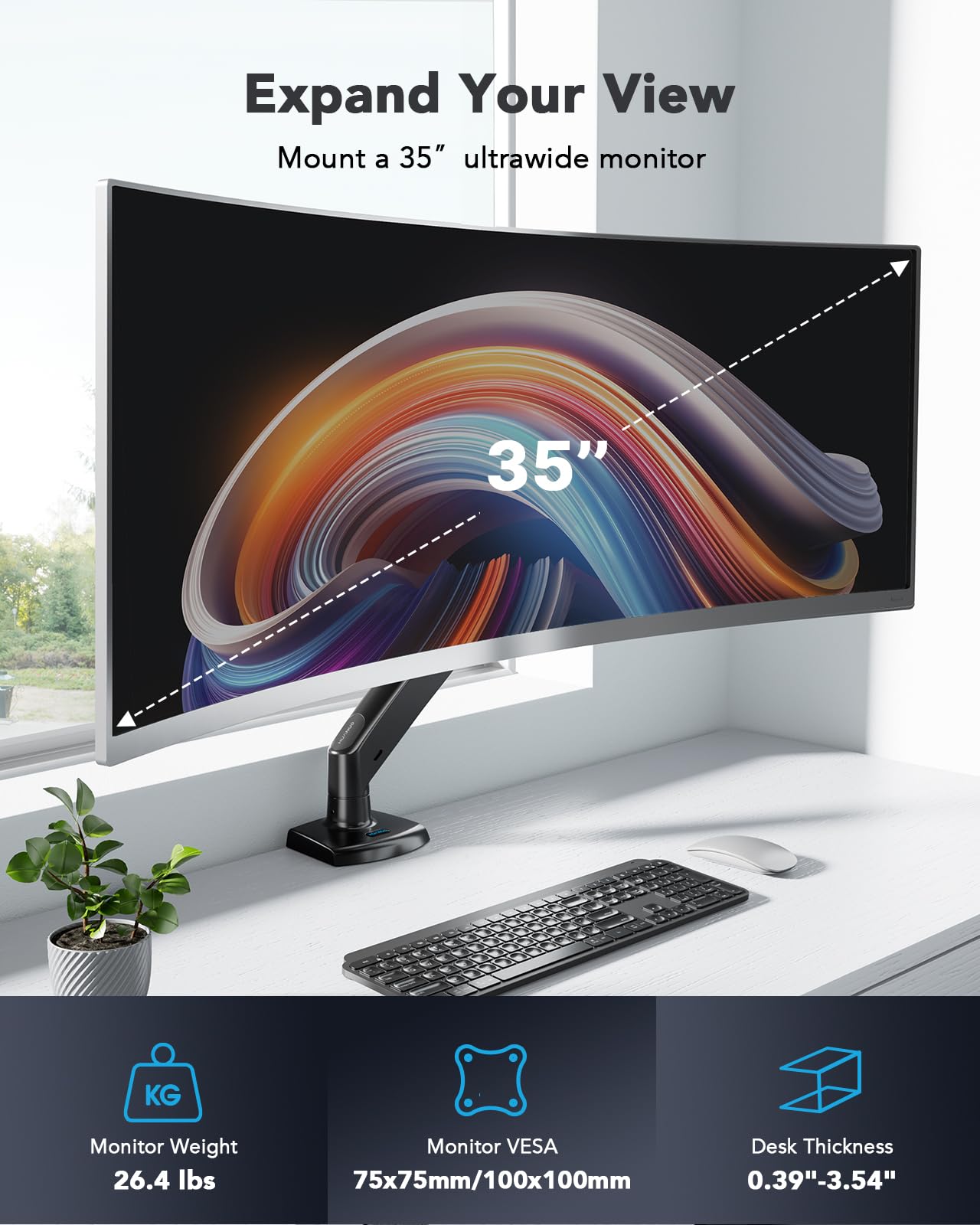 HUANUO Single Monitor Mount for 32 & 35 Inch Screens - Adjustable VESA Desk Stand with Tilt, Swivel & Height Adjustment - Perfect for Home Office, Gaming & Workspace Setup