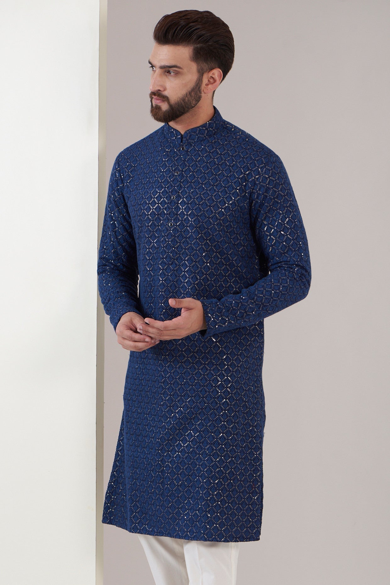 Elegant Navy Blue Sequins Embroidered Kurta for Women - Perfect for Festivals, Weddings & Special Occasions