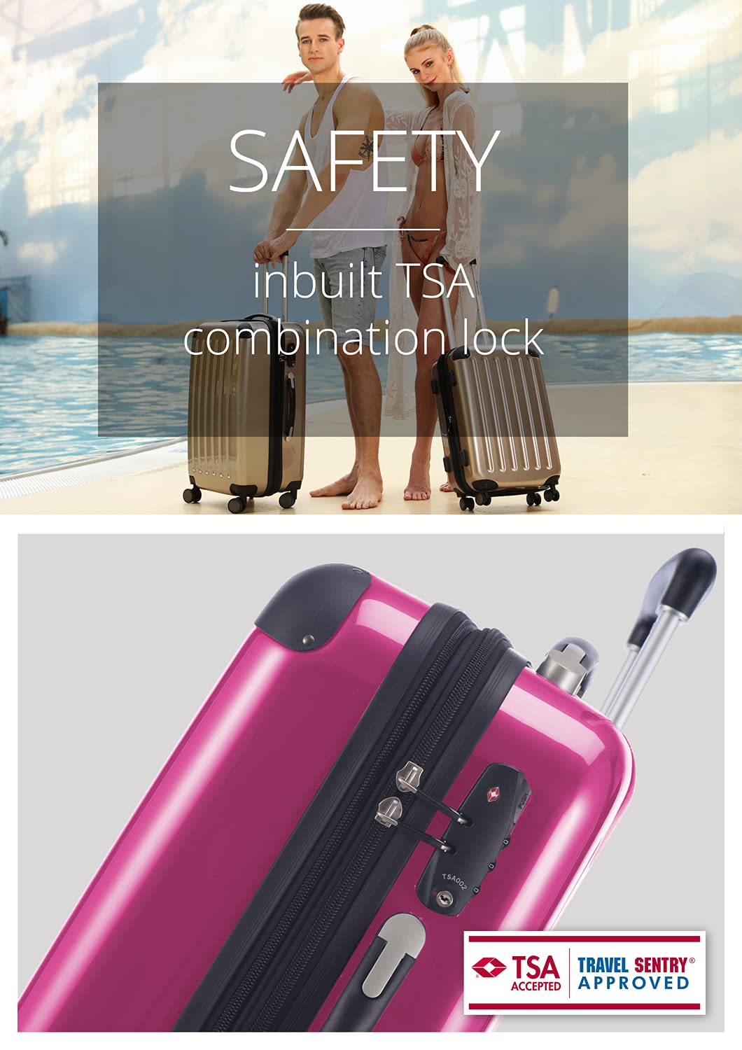 Premium 55cm Pink Suitcase for Women - Lightweight & Durable Carry-On Luggage with Spinner Wheels - Perfect for Air Travel, Business Trips & Weekend Getaways