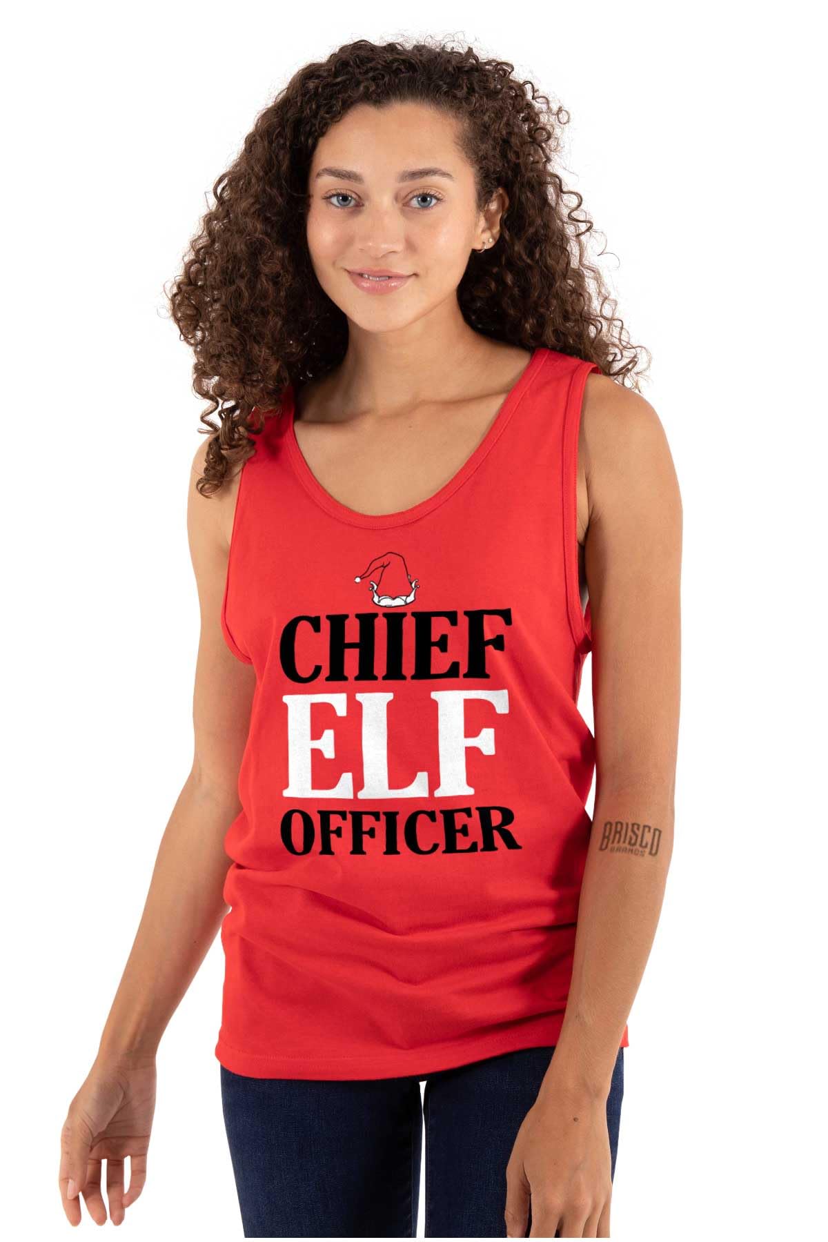 Christmas Chief Elf Officer Santa Helper Tank Top T-Shirt for Men & Women - Festive Red Holiday Apparel for Xmas Parties & Gift Exchanges