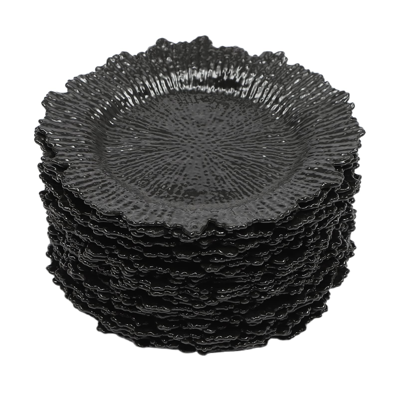 13'' Round Black Charger Plates Set - 24 Reusable Decorative Dinner Plates for Wedding, Party & Kitchen Serving | Embossed Pattern Snack Trays - Elegant Table Decor for Special Occasions