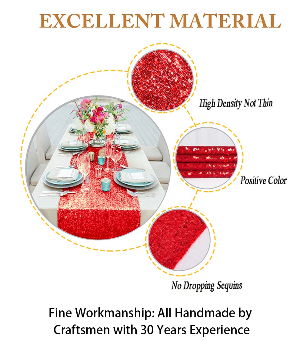 ShinyBeauty 12x108-Inch Red Sequin Table Runner for Weddings, Parties, and Holiday Decor - Elegant Glitter Table Cover for Dining, Buffet, and Event Tables (1PC, 12
