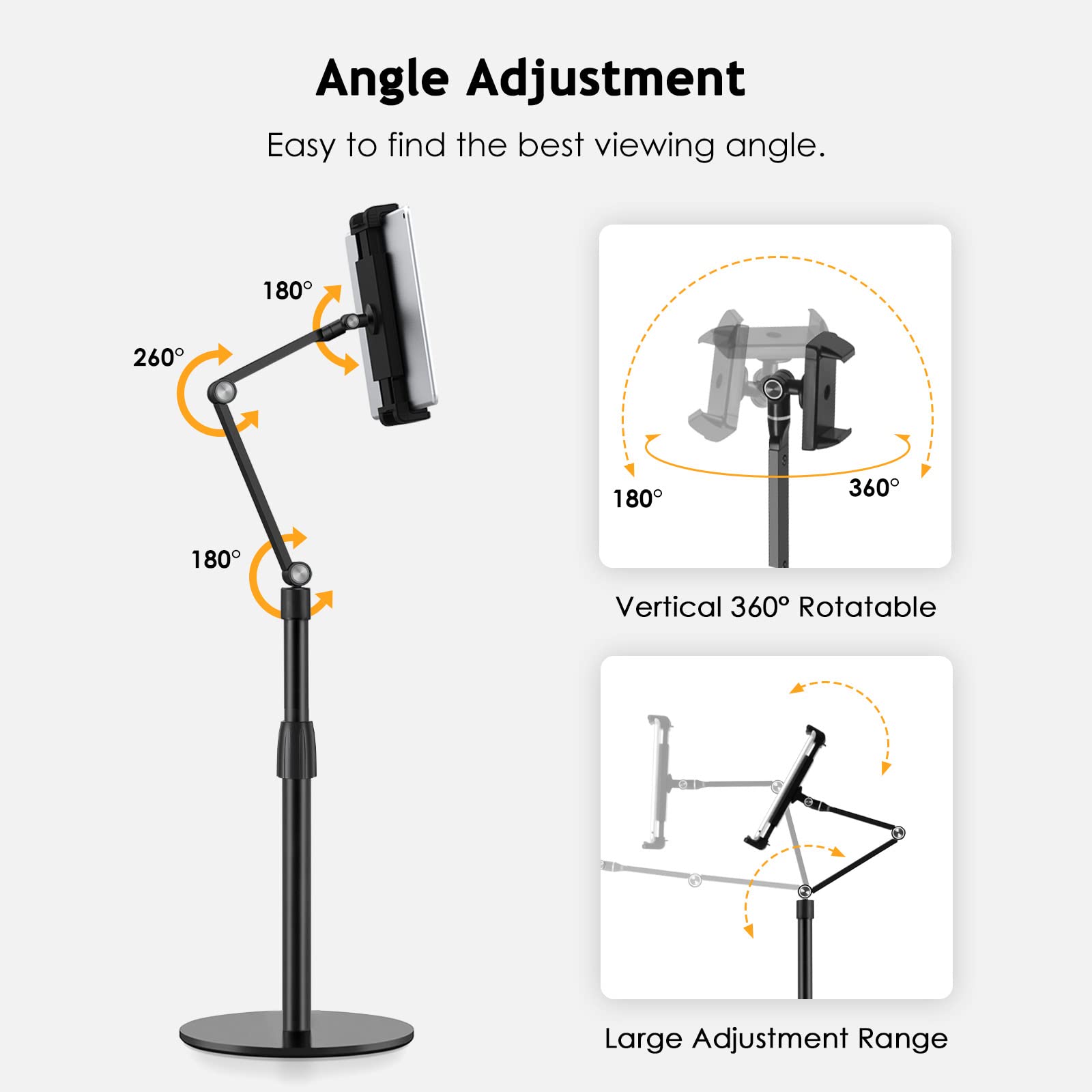 Adjustable Phone Stand Overhead Recording Stand - Multiangle 3-Part Adjustable Cell Phone Holder for 3.5-11