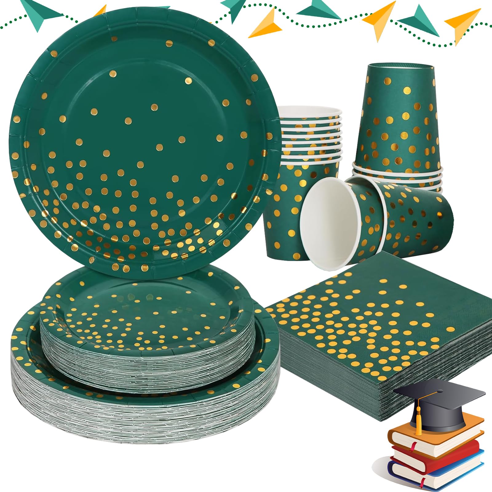 200Pcs Emerald Green & Gold Party Plates and Napkins Set - Elegant Birthday, Father's Day, Graduation Party Supplies for Weddings, Baby Showers & Holiday Celebrations