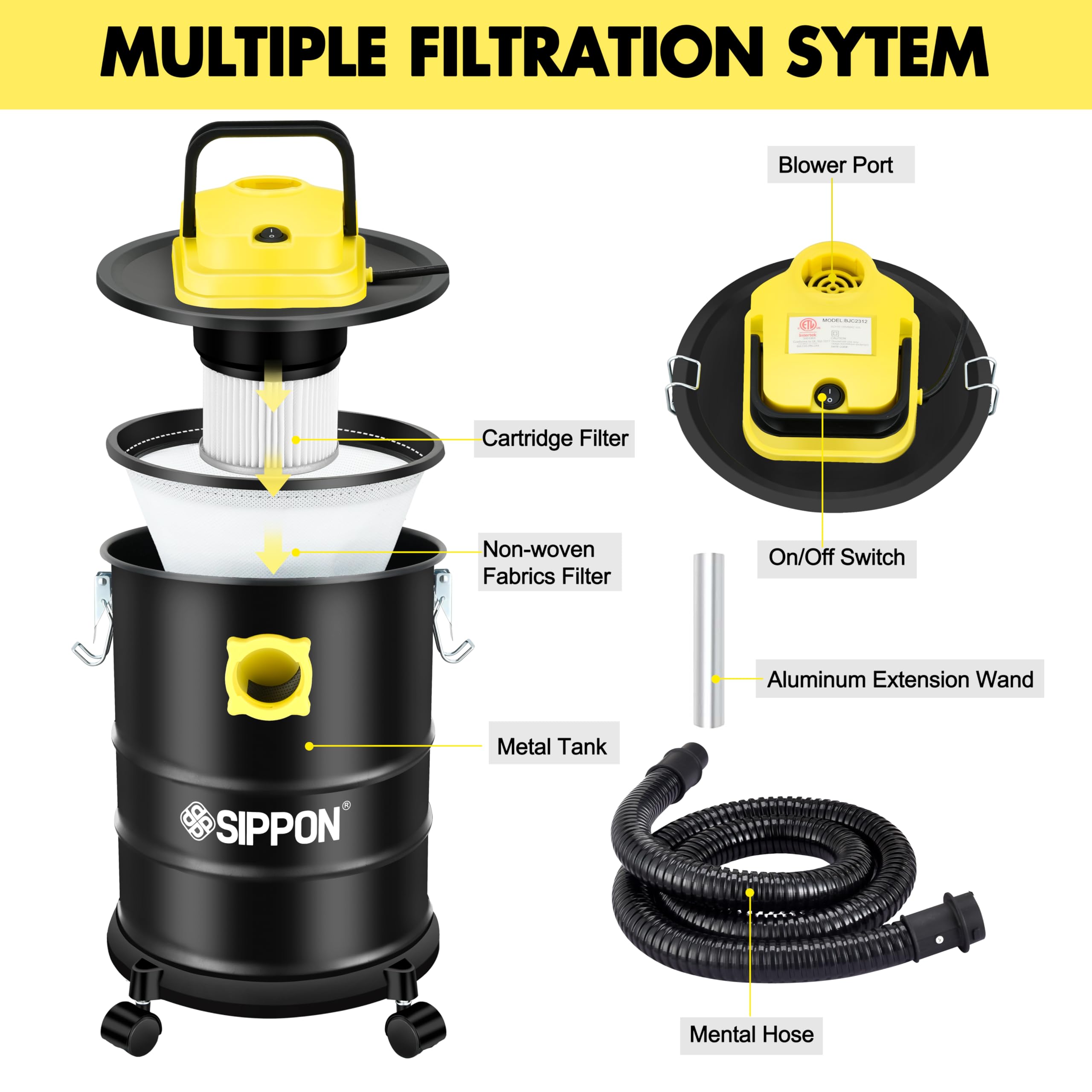 4 Gallon Ash Vacuum Cleaner for Fireplaces & Pellet Stoves - Powerful Suction, Wheeled Base & Blower Function - All-in-One Pellet Stove Vacuum for Easy Ash Cleanup - Perfect for Home, Workshop & Outdoor Use