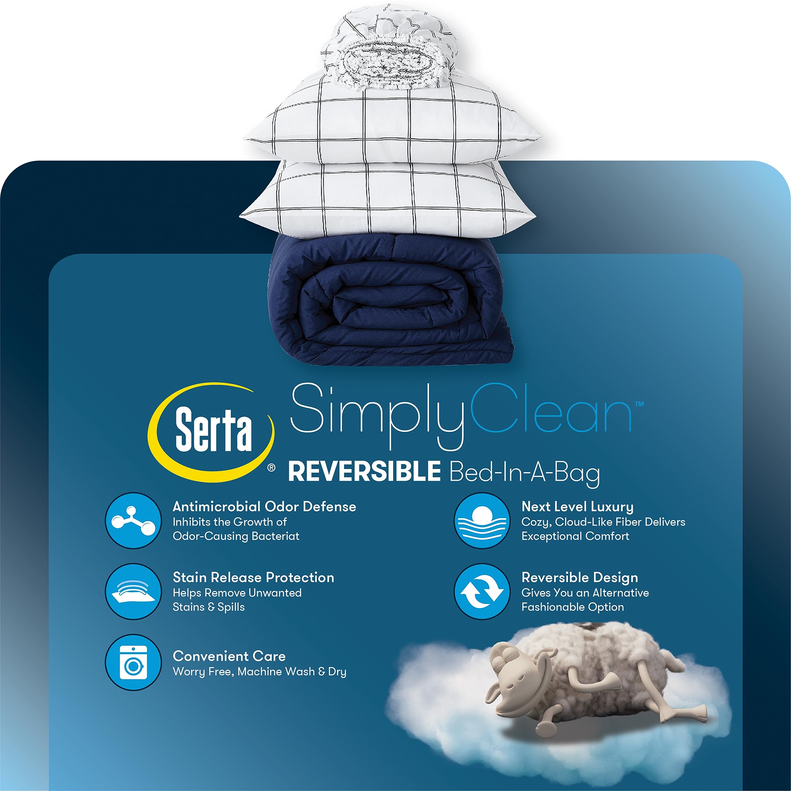 Serta Simply Clean Complete 7-Piece Hypoallergenic Reversible Bed in a Bag Set with Sheets & Pillowcases - Full Size, Blush/Light Grey - All-Season Comfort for Guest Rooms, Dorms & Apartments