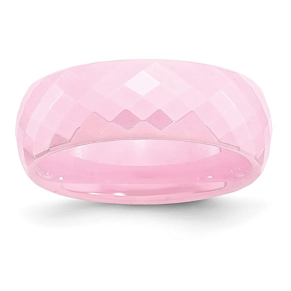ICE CARATS 7.5mm Pink Ceramic Dome Ring - Classic Faceted Wedding Band for Women, Elegant Fashion Jewelry Gift for Her - Perfect for Anniversaries, Engagements & Special Occasions