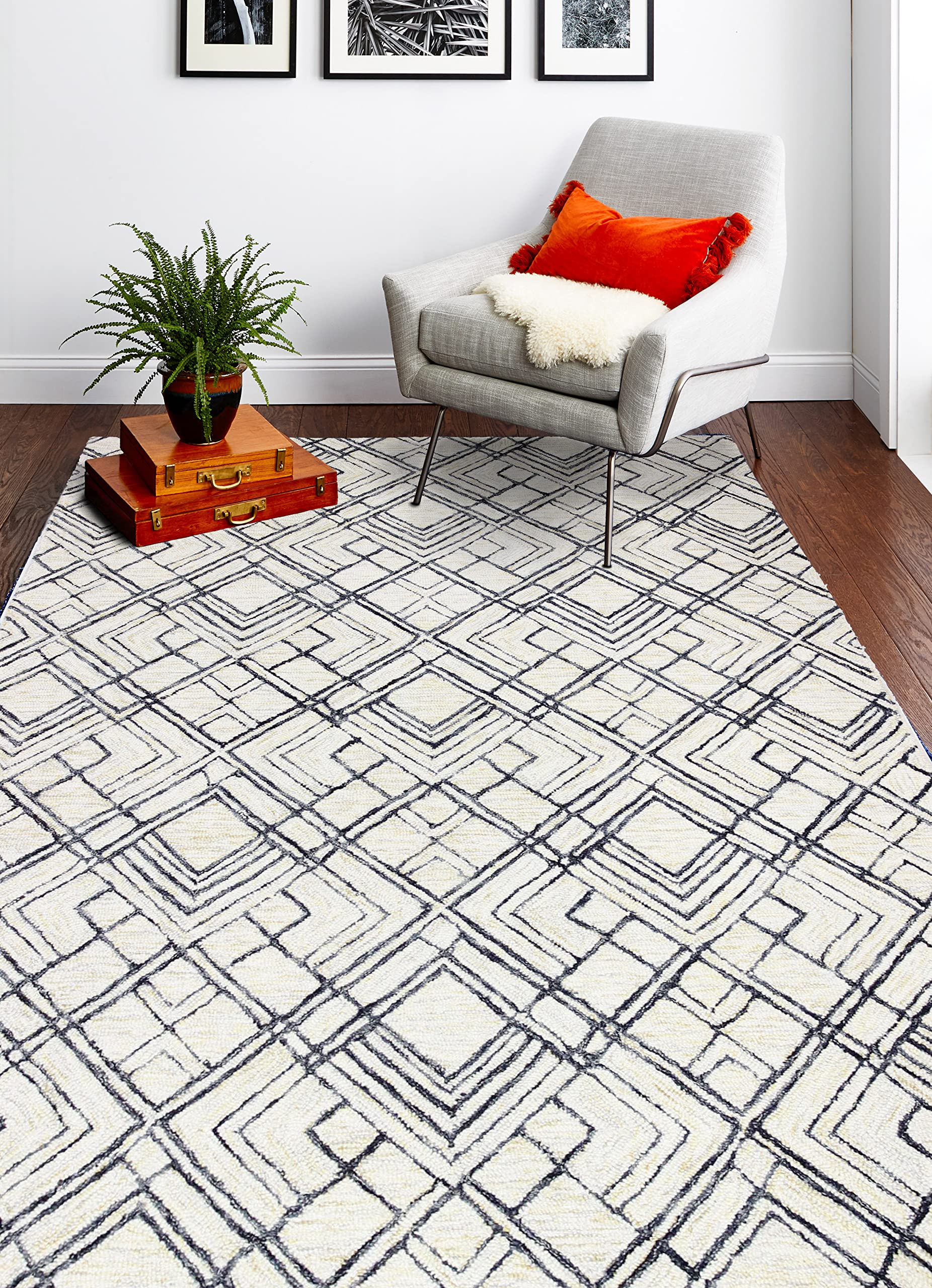 Bashian Collection Luxury Hand Tufted Wool Area Rug - 5’ x 7.6’ Ivory - Soft Runner Rug for Entryway, Living Room, Bedroom - Perfect for Home Decor & Cozy Interior Design