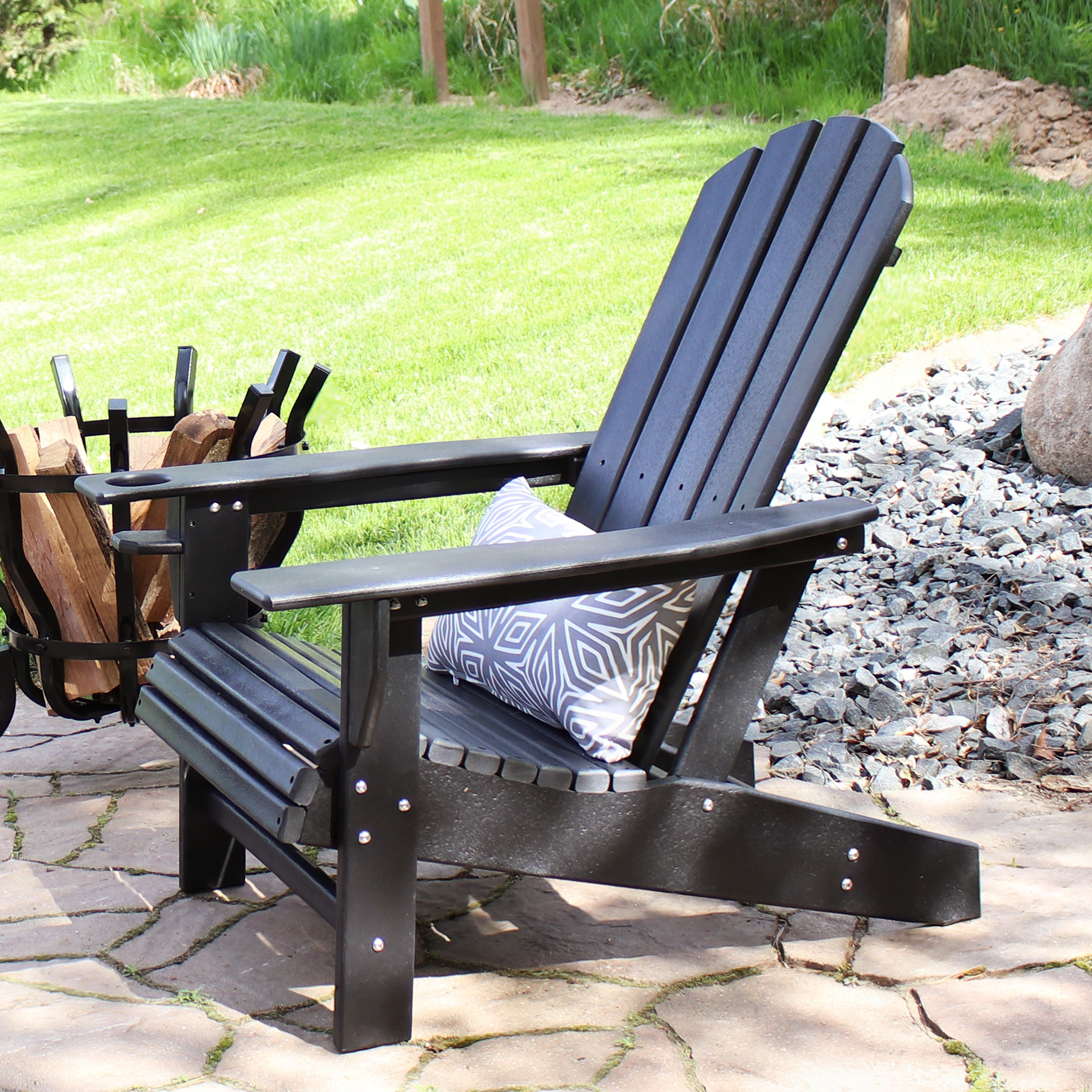 Durable All-Weather Lake Style Adirondack Chair with Cup Holder - Perfect for Outdoor Patio, Garden, Beach & Poolside Relaxation