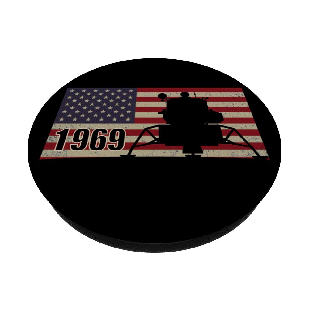 1969 Moon Landing Anniversary Lunar Lander USA Flag Phone Grip - PopSockets Stand for iPhone, Samsung & Tablets - Perfect for Space Enthusiasts & Patriotic Gifts
