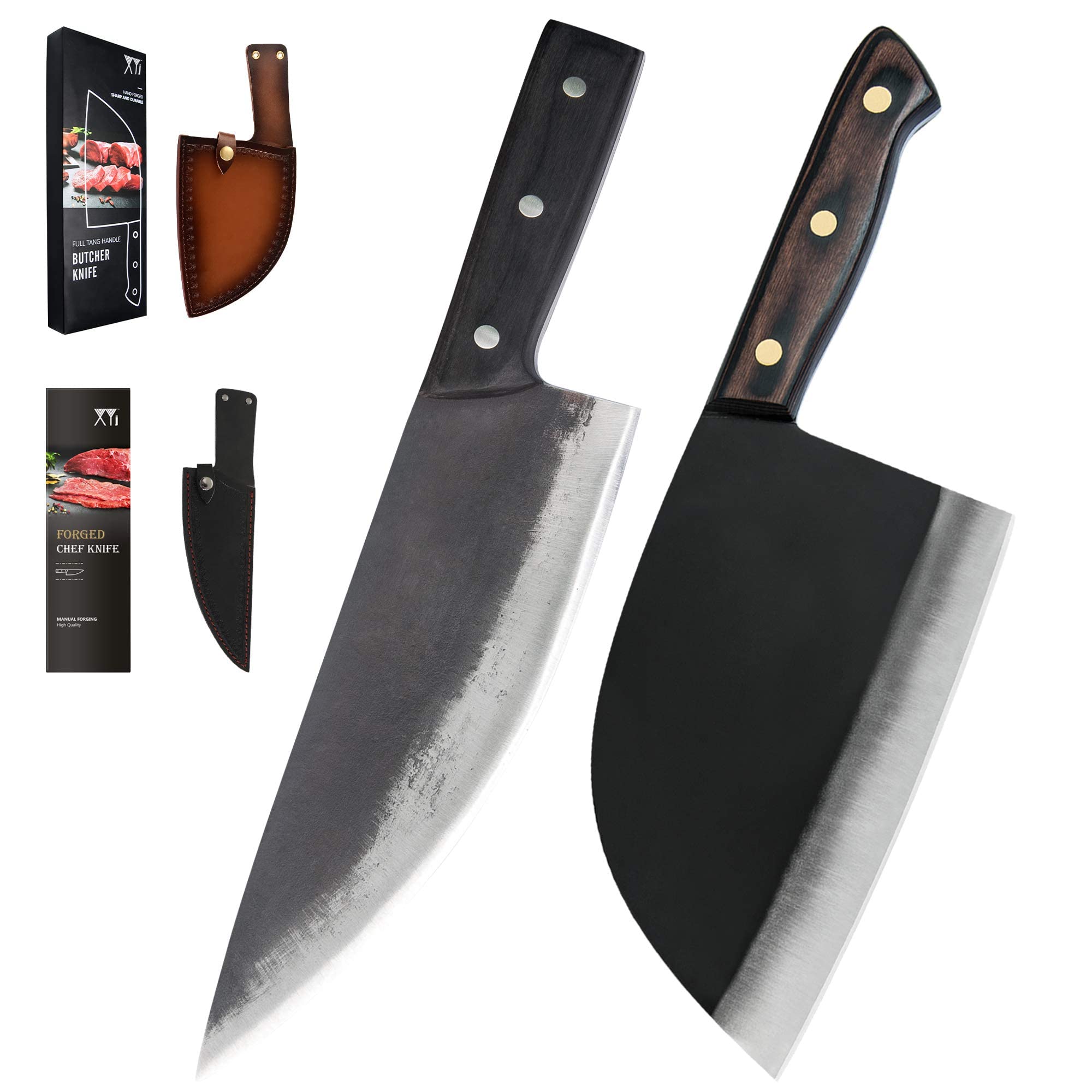 Premium Full Tang Serbian Butcher Knife - High Carbon Stainless Steel Chef Cleaver with Leather Sheath - Perfect for Meat Cutting, Chopping Vegetables & Professional Kitchen Use