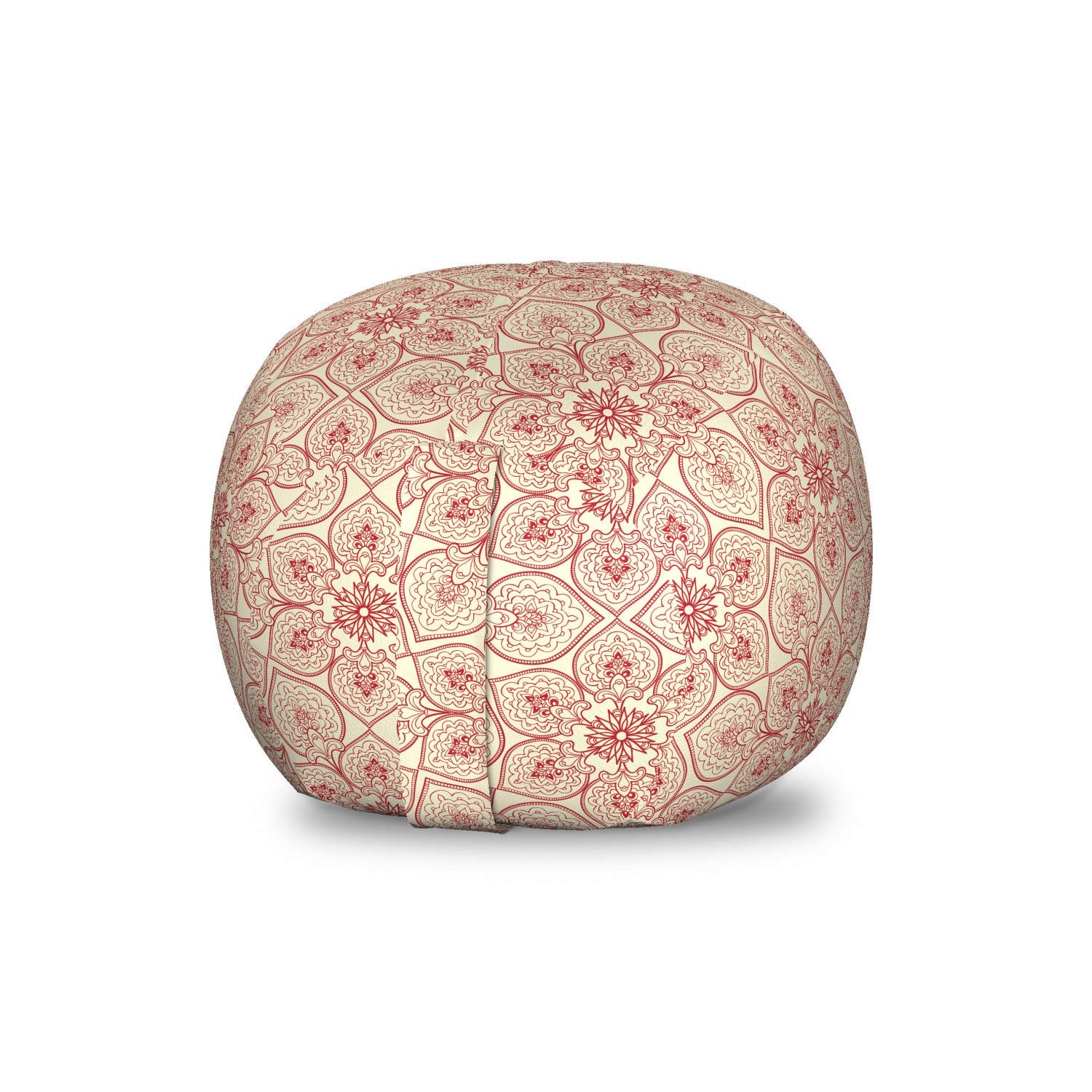 Ambesonne Traditional Toy Storage Bag Chair - Far Eastern Bohemian Floral Design Stuffed Animal Organizer - Washable Small Size in Red & Cream - Perfect for Kids' Room, Nursery, and Playroom Organization