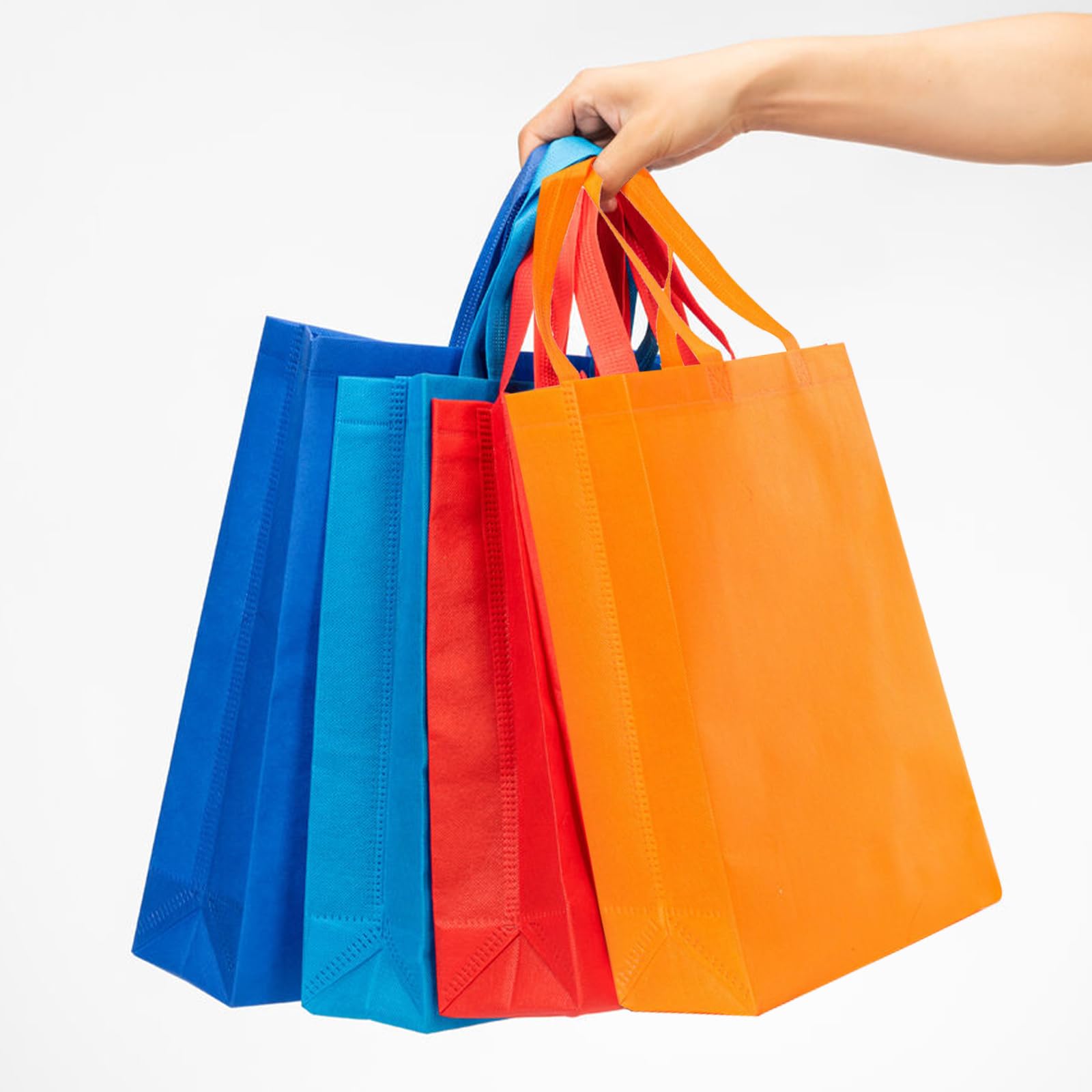 Custom Printed Non-Woven Reusable Tote Bags - Bulk 100 Pack with Logo/Text Options in 4 Sizes - Heavy Duty Shopping Bags for Groceries, Events & Promotions