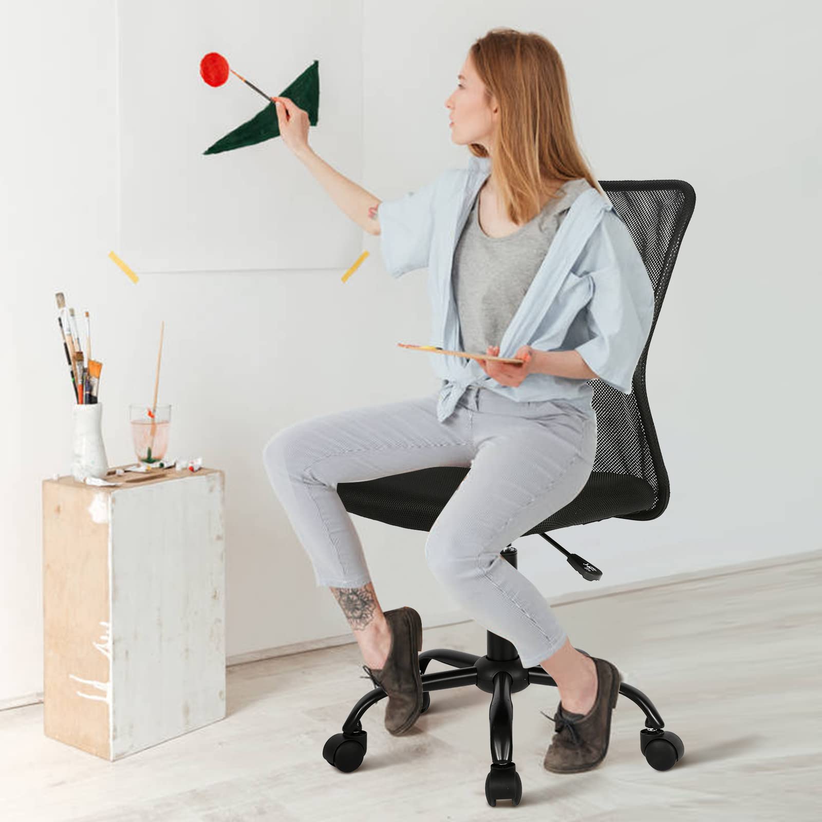 Ergonomic Office Chair with Lumbar Support - Breathable Mesh Back, Adjustable Height & Swivel - Modern Executive Mid Back Rolling Computer Task Chair for Men & Women, Black - Perfect for Home Office, Gaming & Workspaces