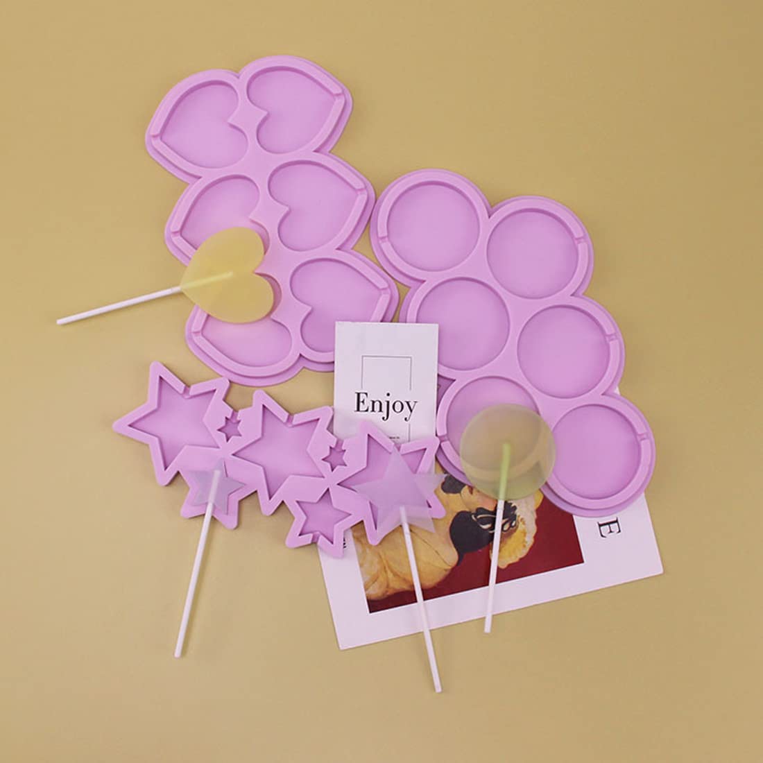 ELANE 3 Pcs Silicone Lollipop Molds with 100 Pcs Sticks - Reusable Candy & Chocolate Molds for DIY Treats, Birthday Parties, and Holiday Gifts