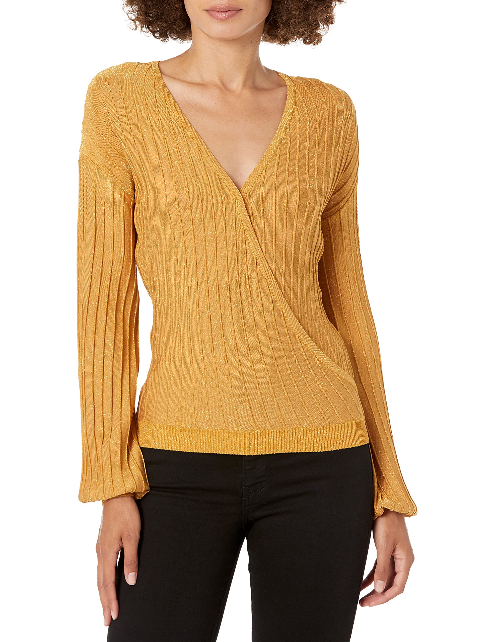 GUESS Women's Long Sleeve Lurex Surplice Sweater - Stylish Knit Pullover for Fall & Winter - Perfect for Office, Date Night & Holiday Parties