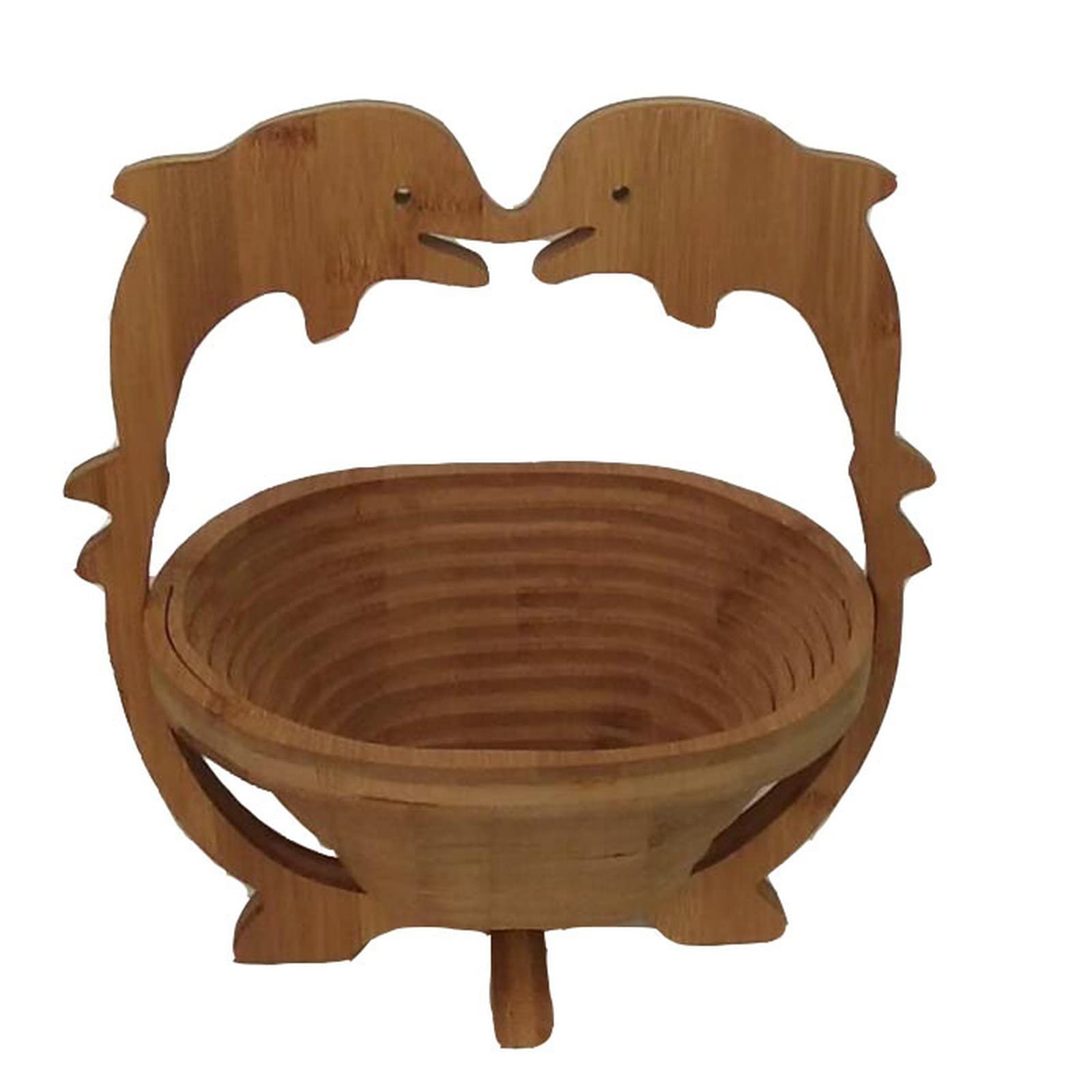 Collapsible Bamboo Fruit Basket & Drying Tray - Multi-Functional Kitchen Organizer for Fruits, Vegetables, and Snacks | Perfect for Dining Table, Countertop, and Picnic Use (Dolphin Design)