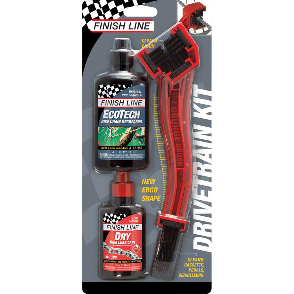 Finish Line Starter Kit 1 2 3 - Bike Maintenance Essentials with Grunge Brush, 4oz DRY Chain Lube & 4oz EcoTech Degreaser - Perfect for Road & Mountain Bike Cleaning & Lubrication