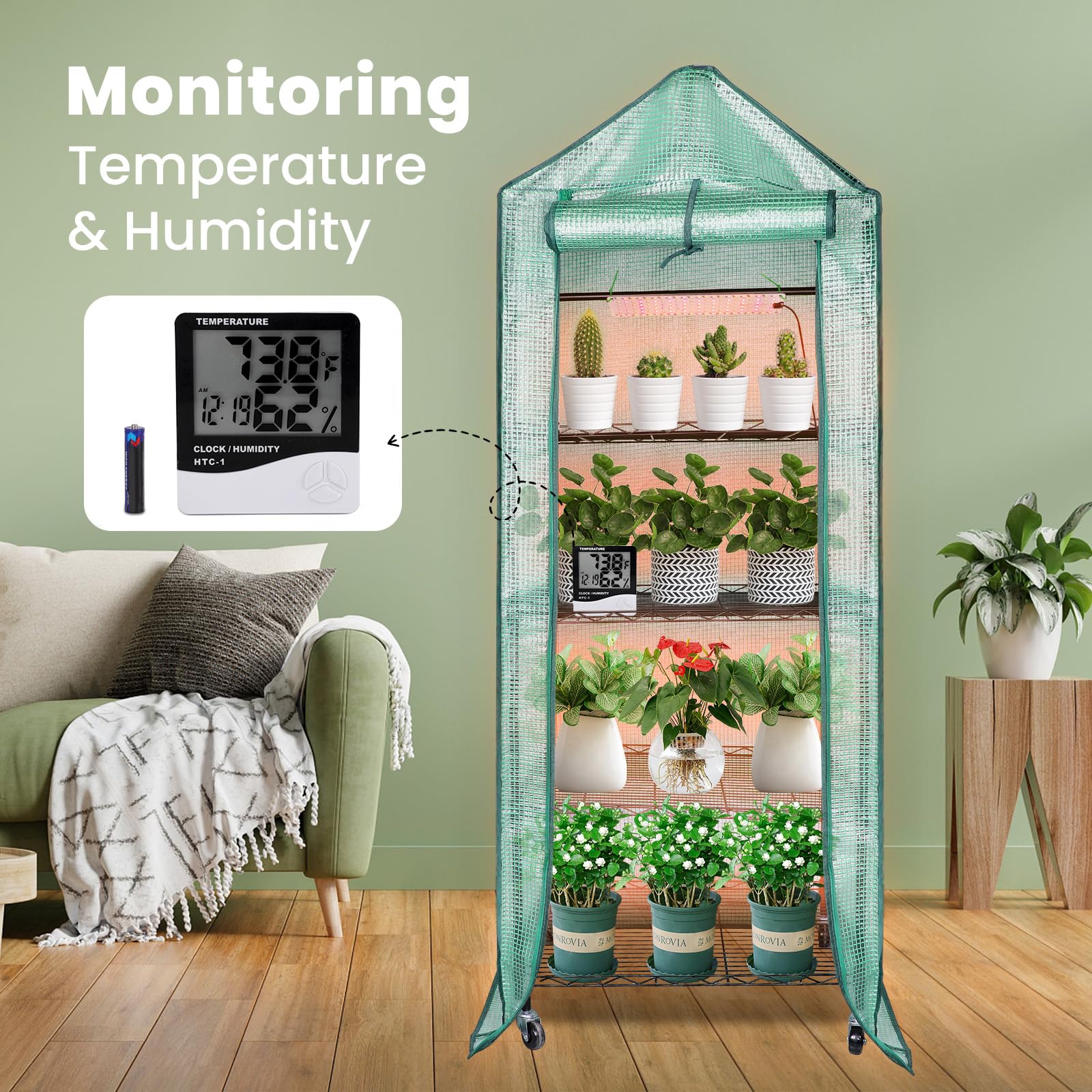 4-Tier Indoor Greenhouse with 36W Grow Lights & Adjustable Shelves - Portable Plant Stand with PVC Cover for Seed Starting, Seedling Growth & Hydroponics - Easy Assembly (69.6