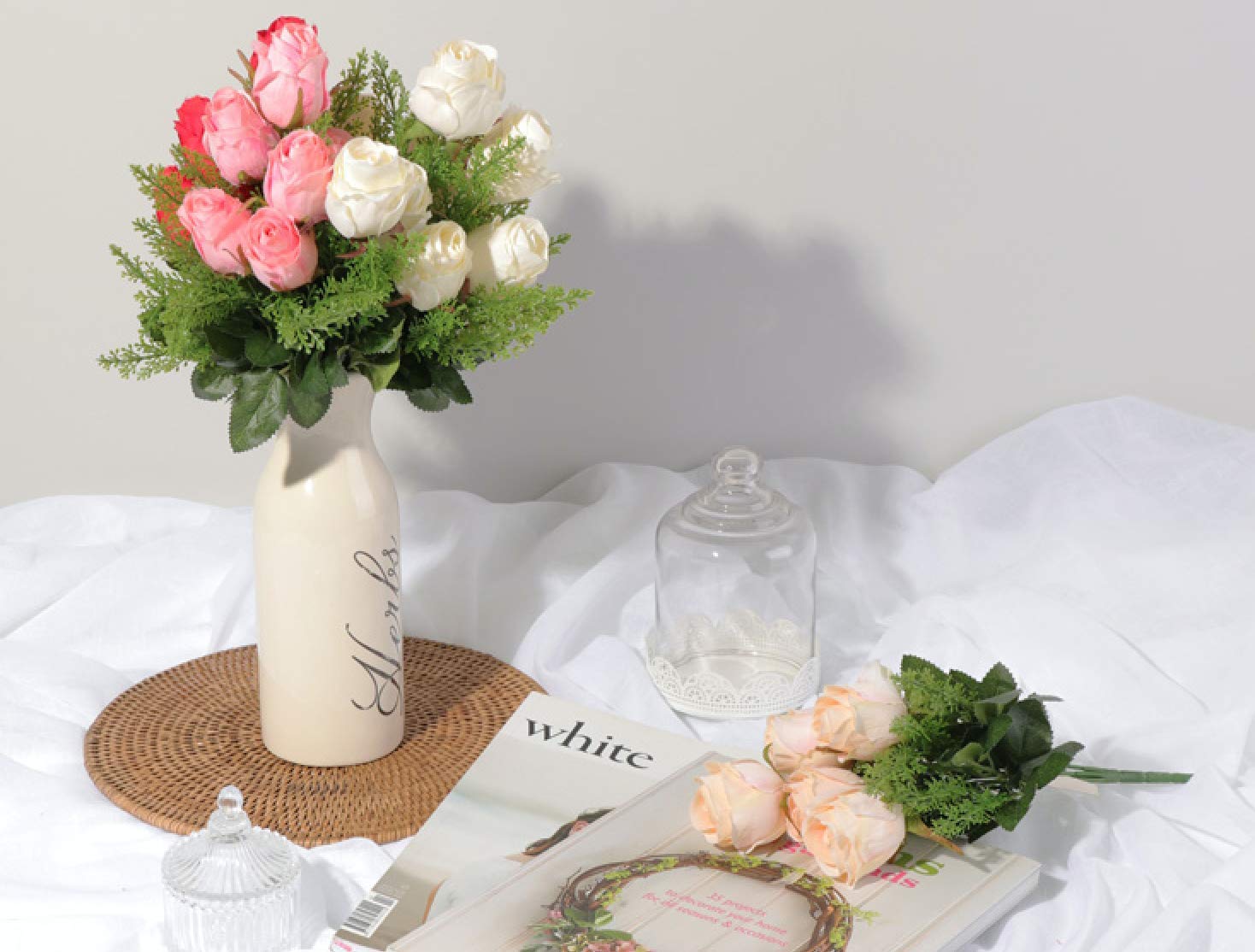 Artificial Silk Rose Flower Bouquet with Stems - Faux Flowers for DIY Wedding Bouquets, Bridal Shower, Party & Home Decor (Chiffon) - Perfect for Centerpieces, Table Arrangements, and Romantic Gift Giving