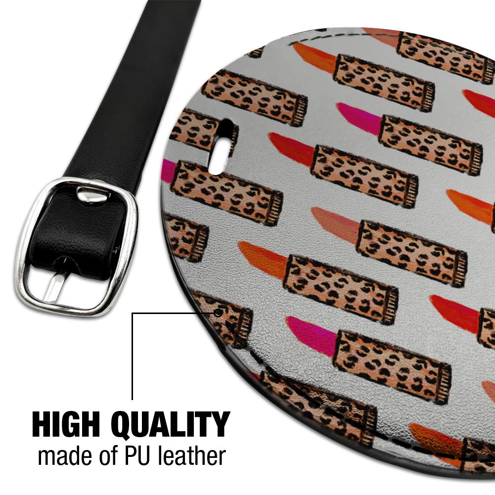 Leopard Print Lipstick Round Leather Luggage Tag - Stylish Suitcase ID Card Holder for Carry-On Bags | Perfect for Travel, Business Trips & Vacation Identification