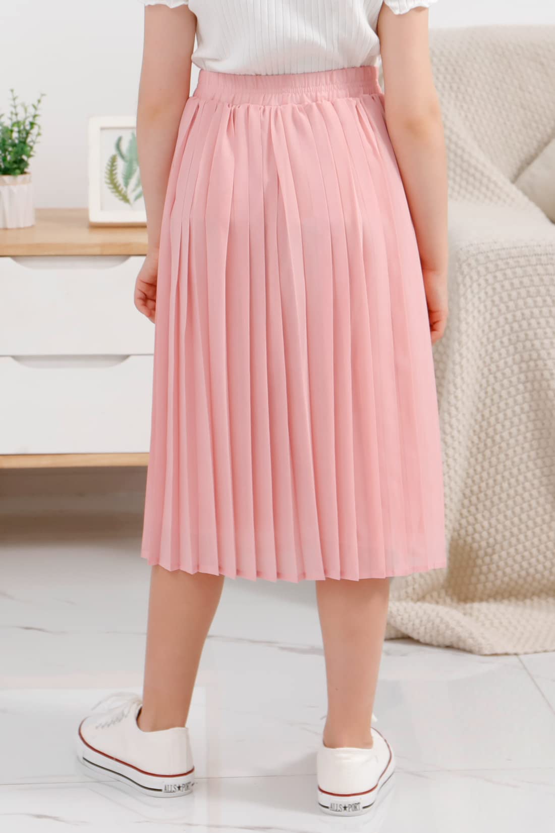 GORLYA Girls Chiffon Pleated Elastic High Waist A-Line Boho Swing Maxi Long Skirt for Teens 4-14T - Perfect for Beach Vacations, Summer Parties & Boho Fashion