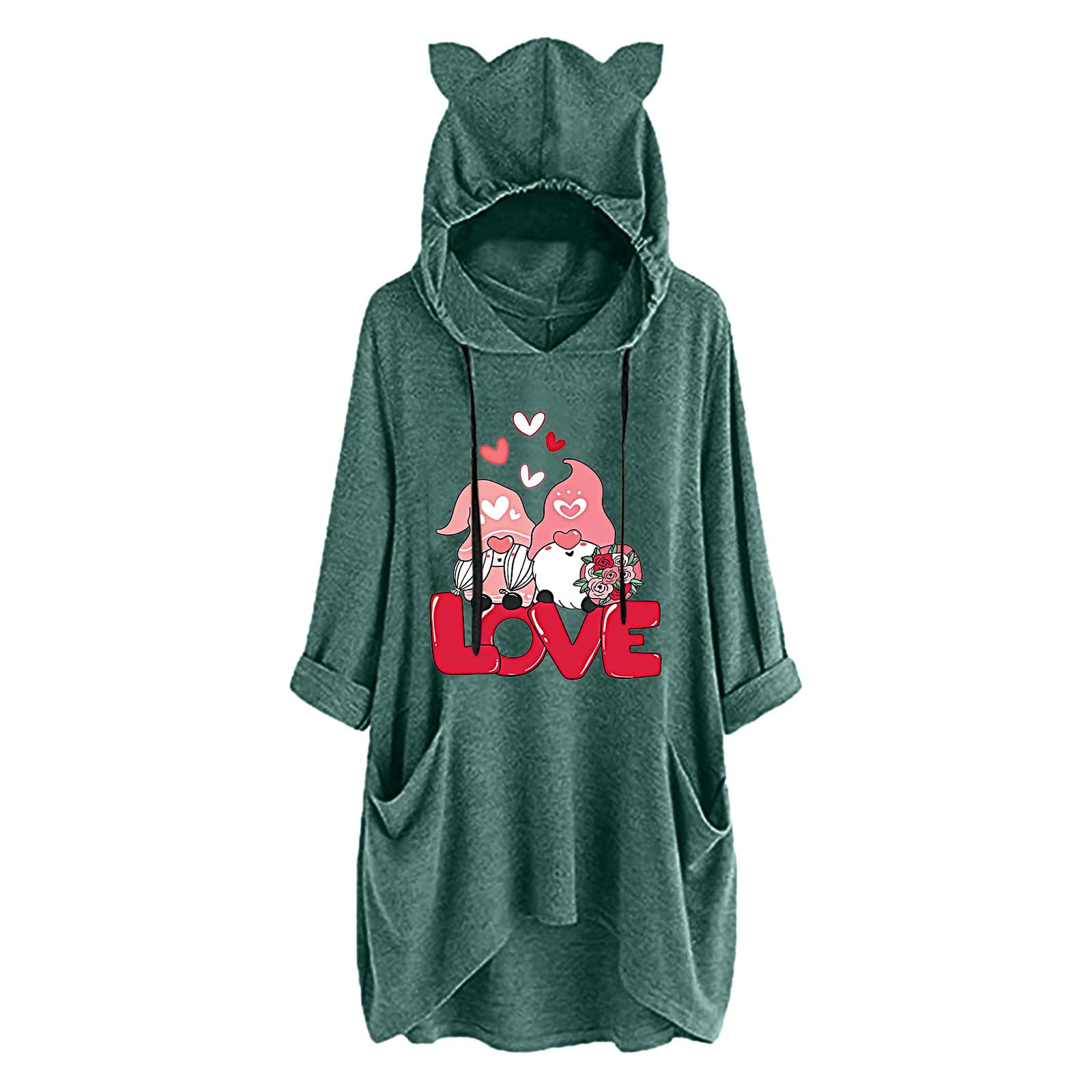 Women's Casual Letter Print Long Sleeve Shirt Dress with Pocket - Valentine's Day Dwarf Man Graphic Hoodie Top for Streetwear & Date Night Outfits
