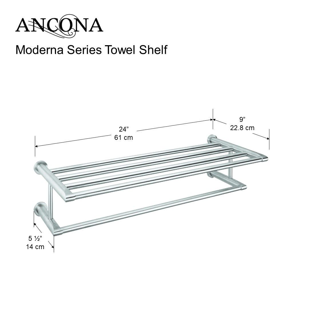 Modern Series Bathroom Towel Shelf - Rustproof Stainless Steel Wall Mounted Rack for Kitchen, Bathroom & Laundry Organization