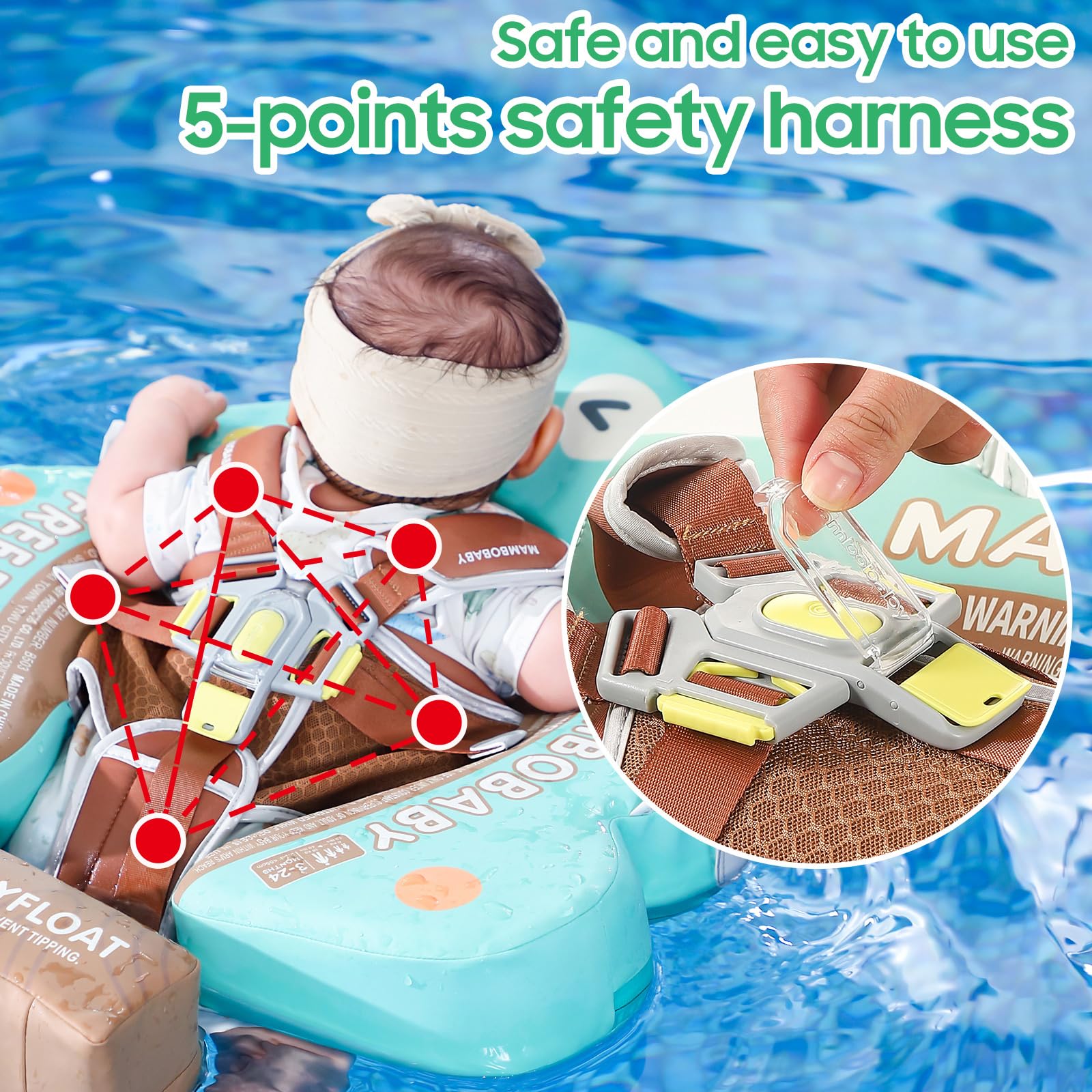 **Mambobaby Non-Inflatable Baby Swim Float with UPF 50+ Sun Canopy – Skin-Friendly Infant Pool Float for Safe Swimming – Ideal for Pools, Beaches & Water Play**