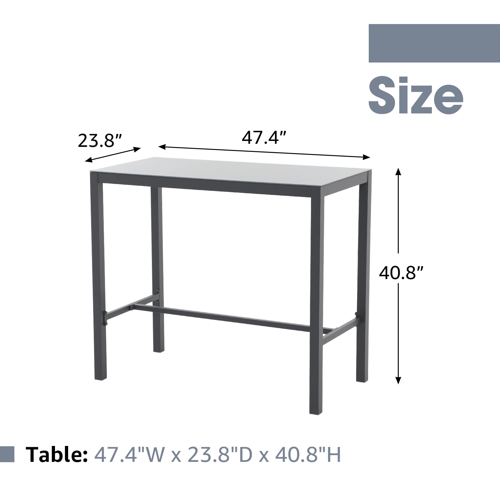 OC Orange-Casual Outdoor Bar Table - All-Weather Aluminum Rectangular Pub Height Dining Table with Tempered Glass Top - Dark Grey Patio Bar Table for Porch, Garden, Balcony & Indoor Use - Perfect for Outdoor Entertaining, BBQs & Relaxing in Your Backyard
