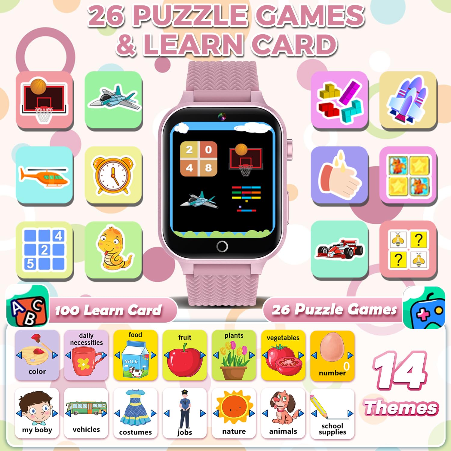 Smart Watch for Kids Girls Age 3-12 - 26 Games, HD Camera, Touchscreen, Music Player, Pedometer, Learning Cards, Audiobooks, Metal Case - Perfect for Birthday Gifts, School Activities & Outdoor Play (Pink) with 2 Screen Protectors