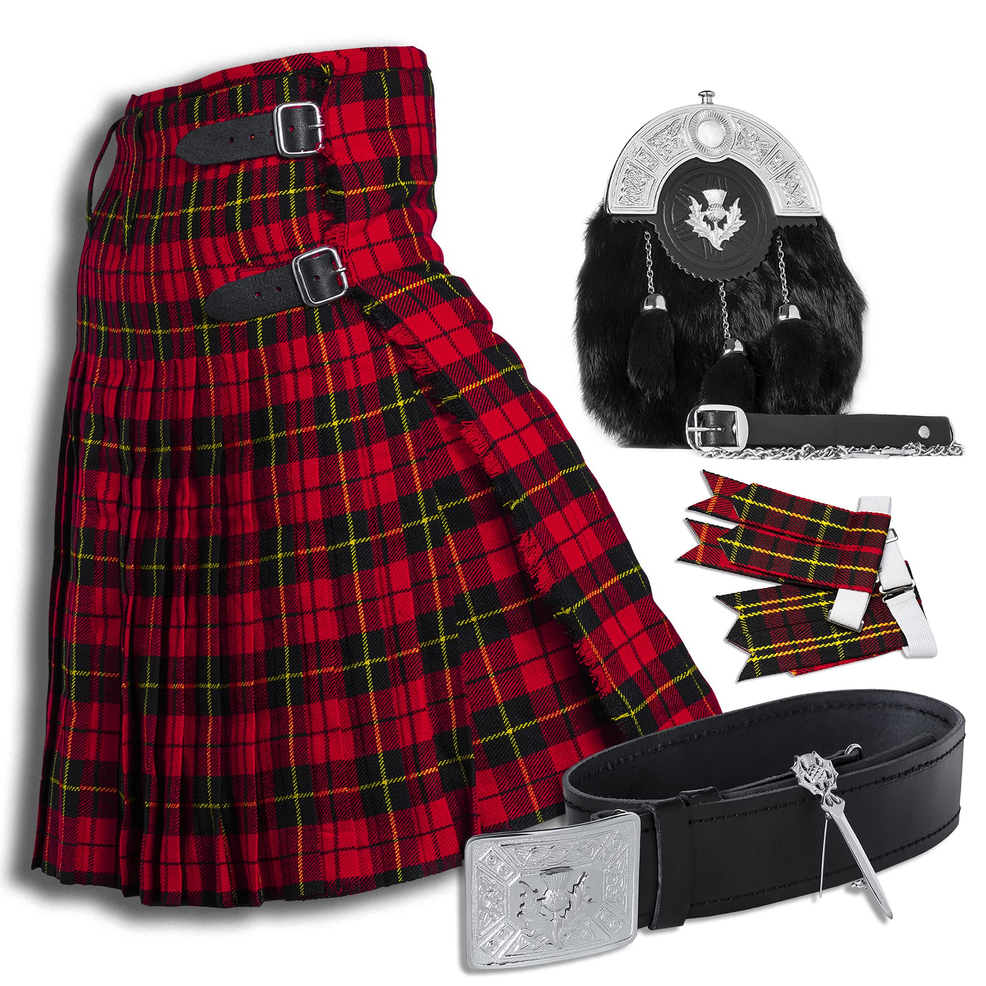 Men's Utility Kilt with 6-Piece Accessories Set | Traditional Scottish & Irish Style Kilt for Men | Perfect for Highland Games, Renaissance Fairs & Celtic Events