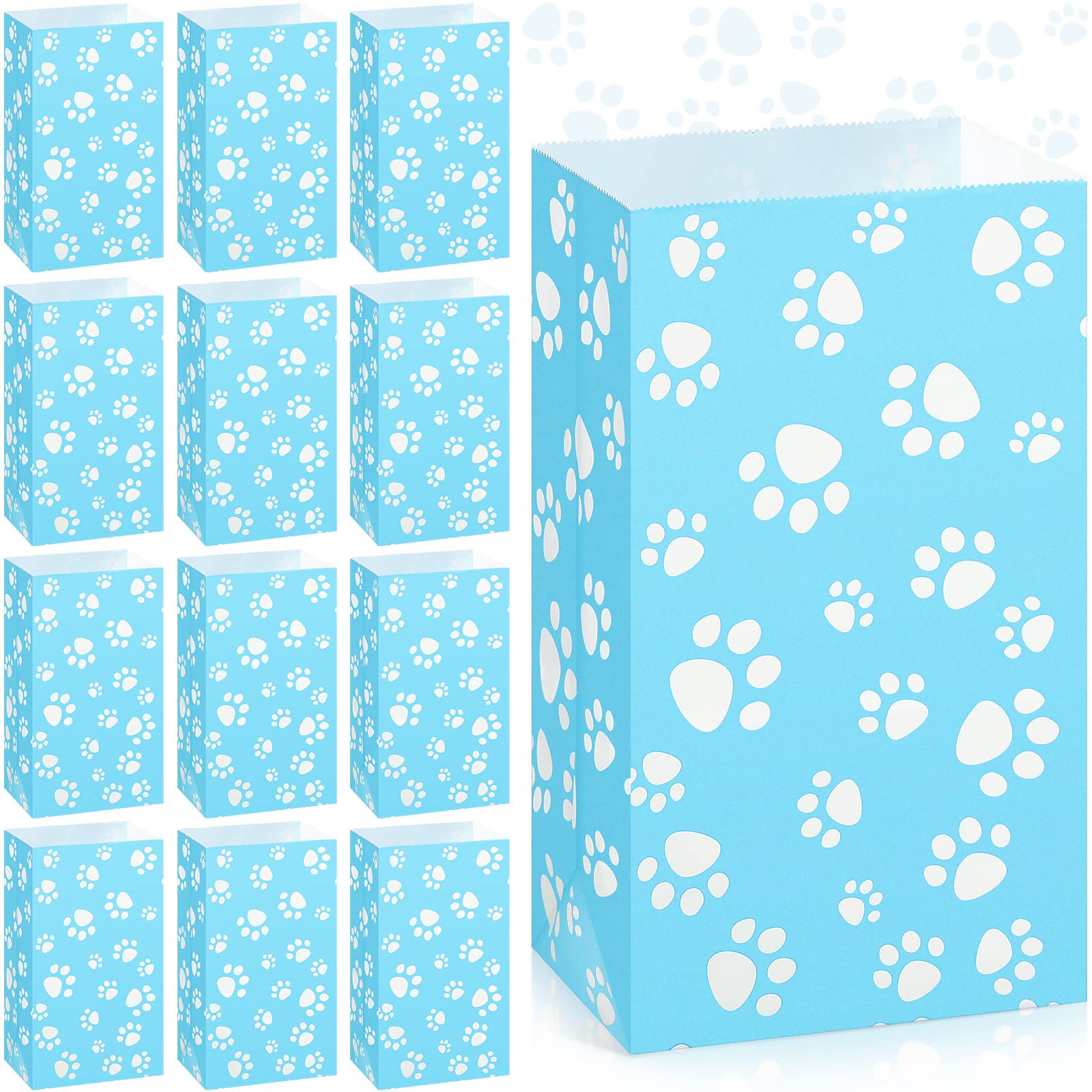 36 Pack Blue Paw Print Party Favor Bags - Dog & Cat Treat Goodie Bags for Pet Birthday Parties, Puppy Showers, Adoption Events & Holiday Gift Giving - Durable Paper Gift Bags with Adorable Paw Prints