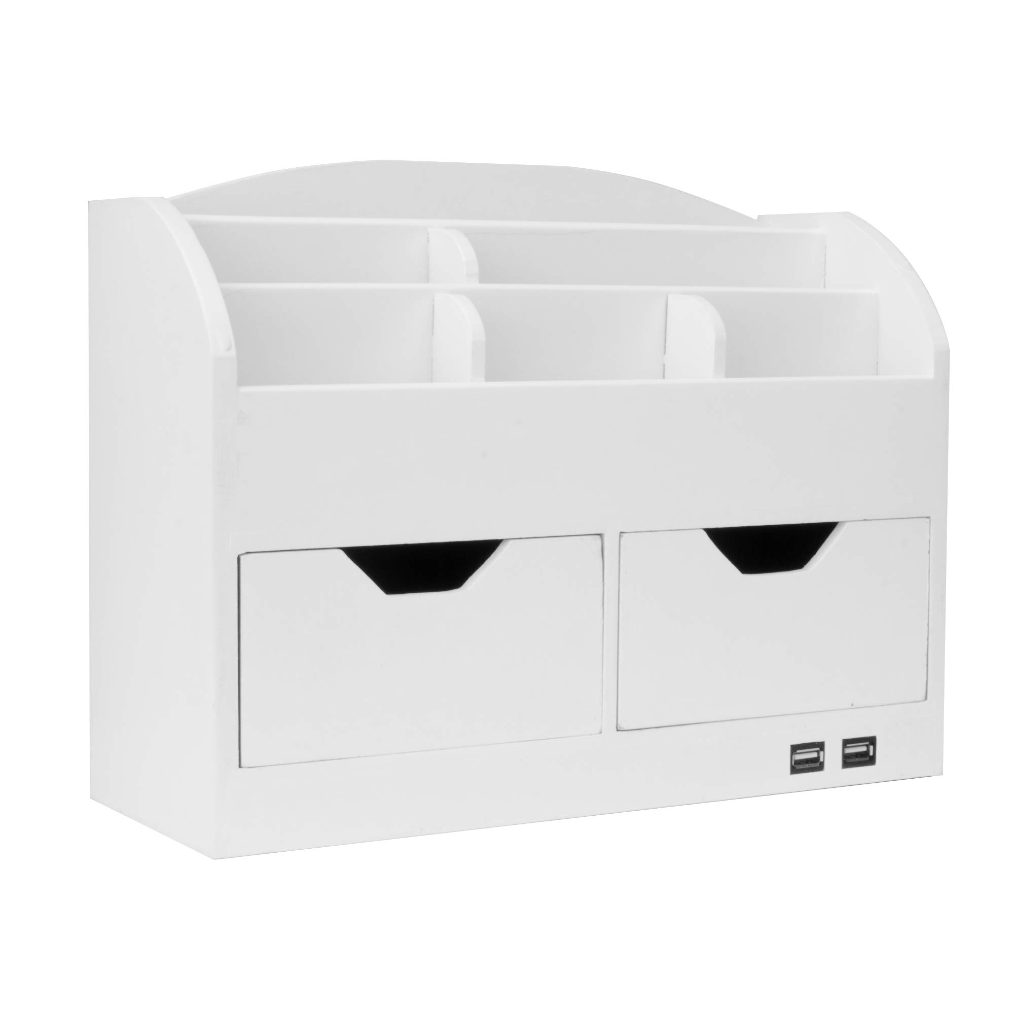 Premium White USB Desk Organizer - All-in-One Storage for Pens, Office & Stationary Supplies | Multi-Functional American Art Decor | Perfect for Home Office, School & Workspace Organization