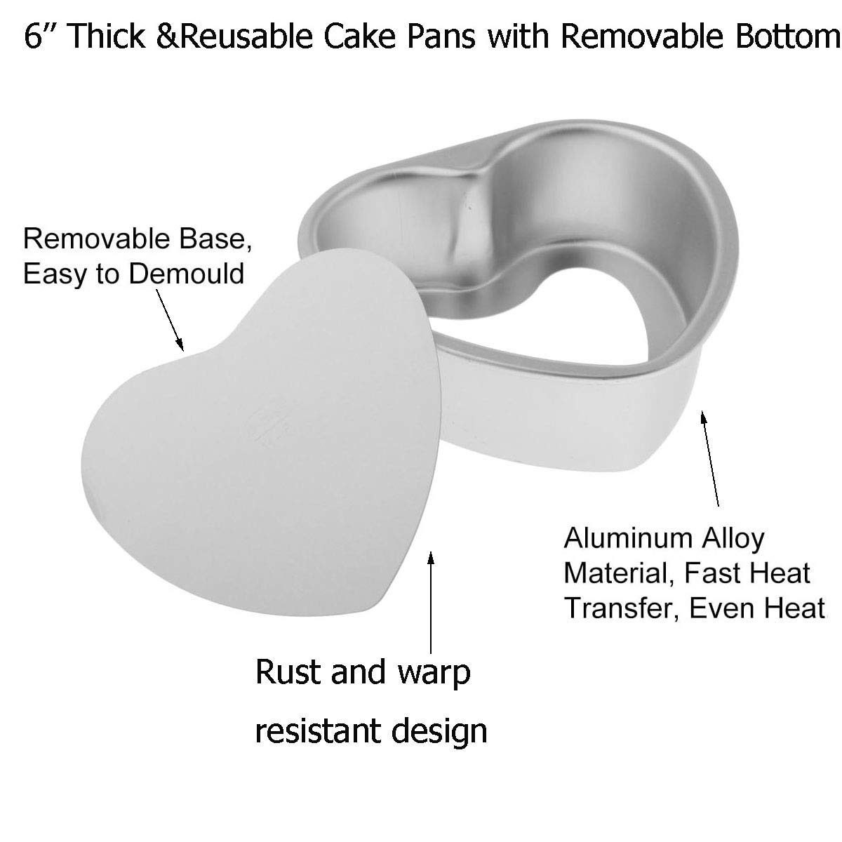 FRIGIIRE 6-Inch Deep Heart Cake Pan with Removable Bottom - 2-Piece Aluminum Push Pan Set for Cheesecake, Chiffon & Baking | Perfect for Valentine's Day, Anniversaries & Romantic Desserts