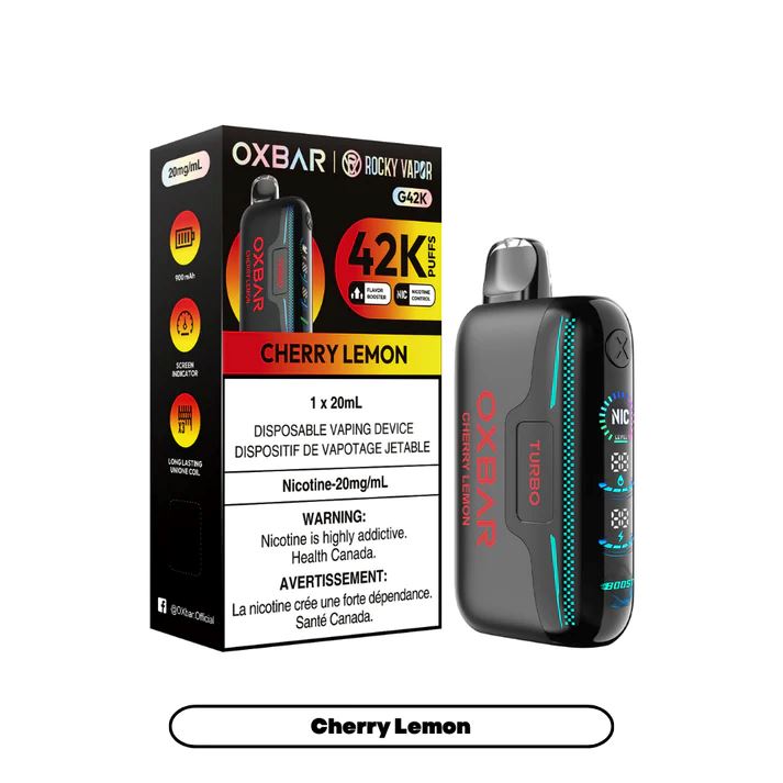 Oxbar 42K Disposable Vape - Cherry Lemon Flavor | 1500 Puffs | Rechargeable & Portable | Perfect for Travel, Parties & Relaxation