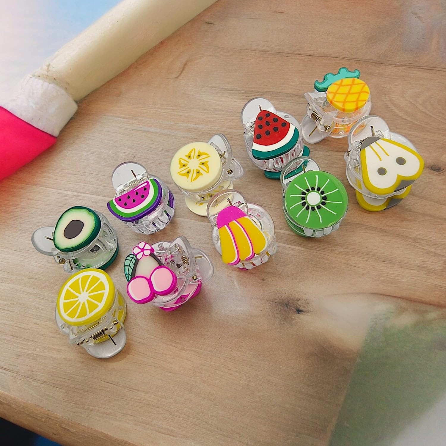 HOMEMATES 12PCS Mini Cute Fruit Cartoon Transparent Hair Clips - Lemon Hair Claw Clutchers for Kids & Girls (Multicolor) | Hair Accessories for School, Party & Daily Use