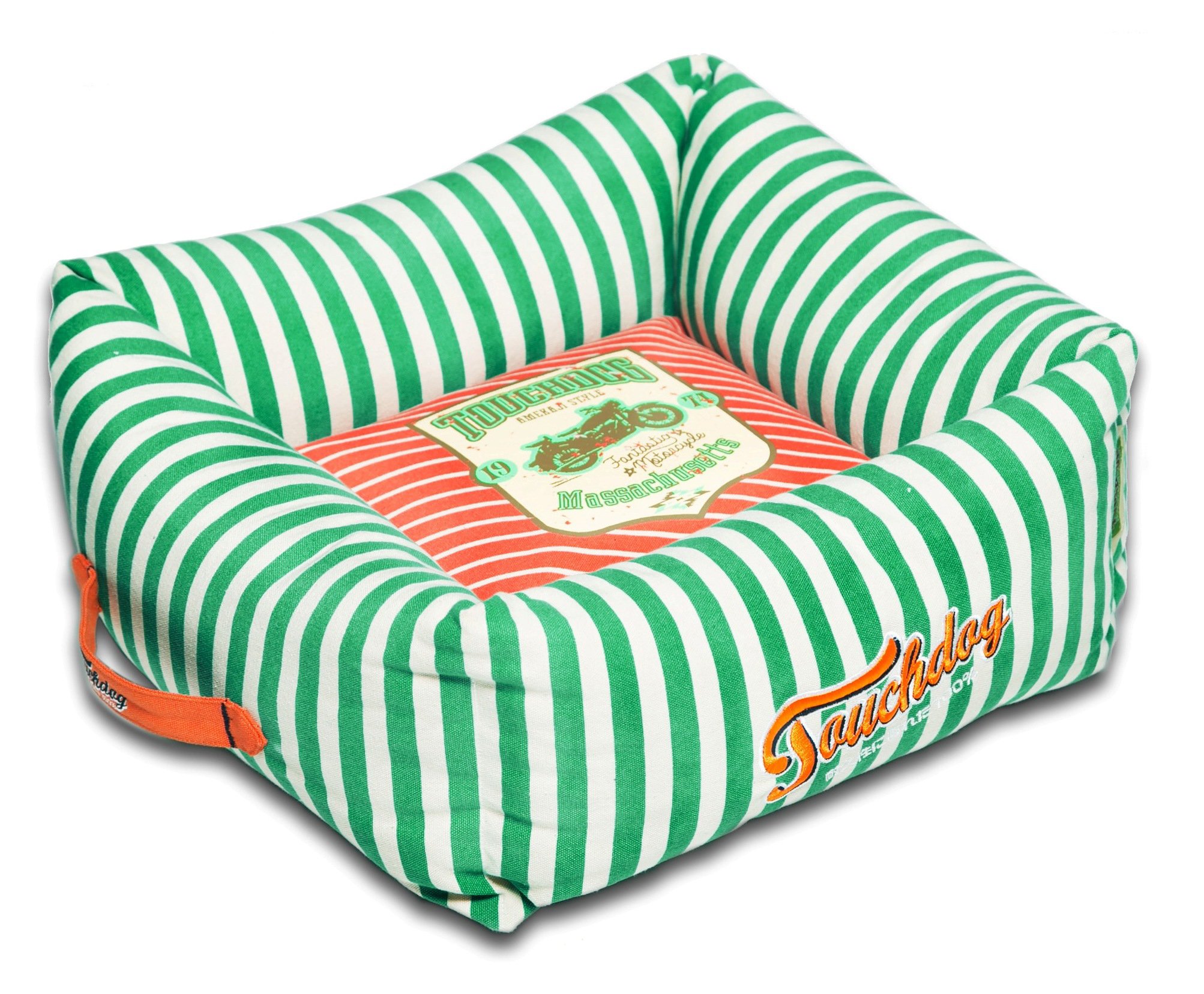Touchdog Ultra-Plush Washable Square Dog Bed with Neutral Stripes - Cozy & Stylish Pet Bed for Small to Medium Dogs - Perfect for Living Room, Bedroom, or Crate