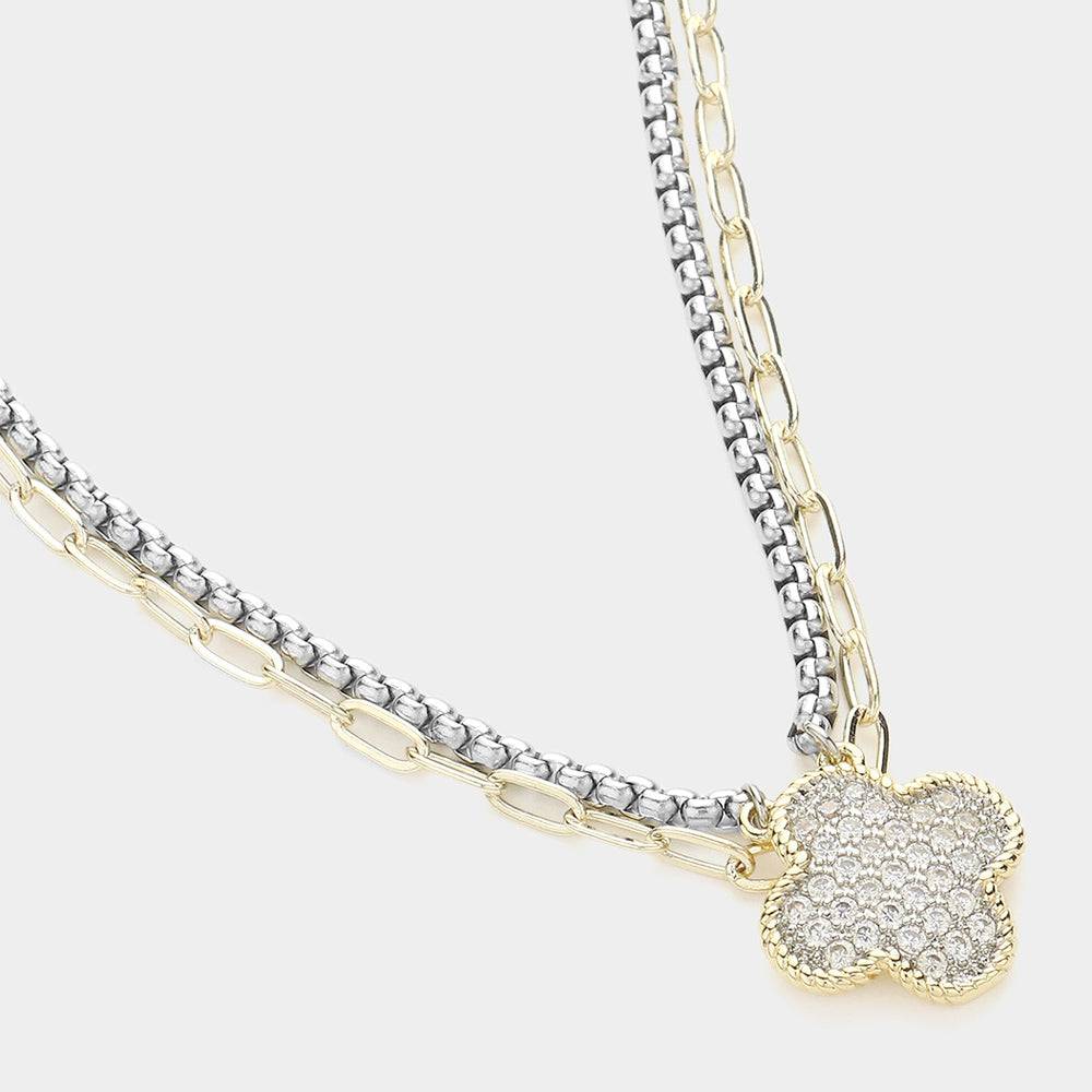 14K Gold Plated Cubic Zirconia Quatrefoil Pendant Necklace for Women - Elegant Layered Jewelry Gift for Birthday, Anniversary & Valentine's Day