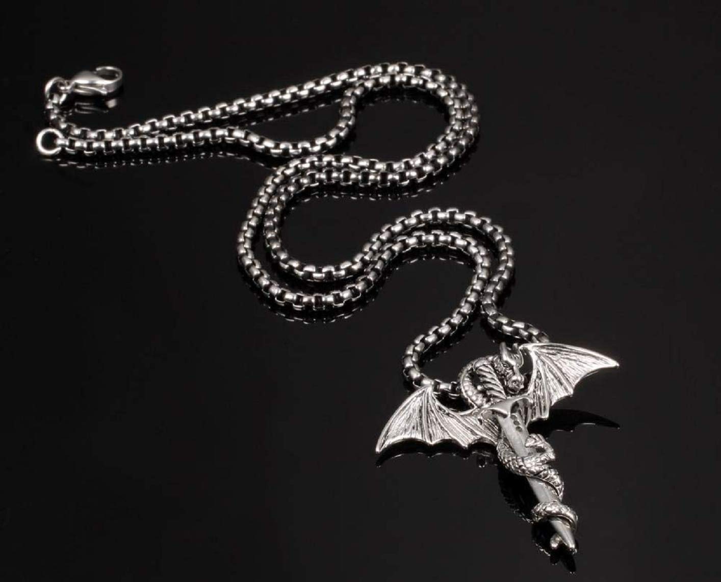 PikaLF Men's Dragon Necklace with Sword Pendant - Winged Dragon Jewelry with Chain for Fantasy Lovers - Perfect for Cosplay, Gifts & Gothic Fashion