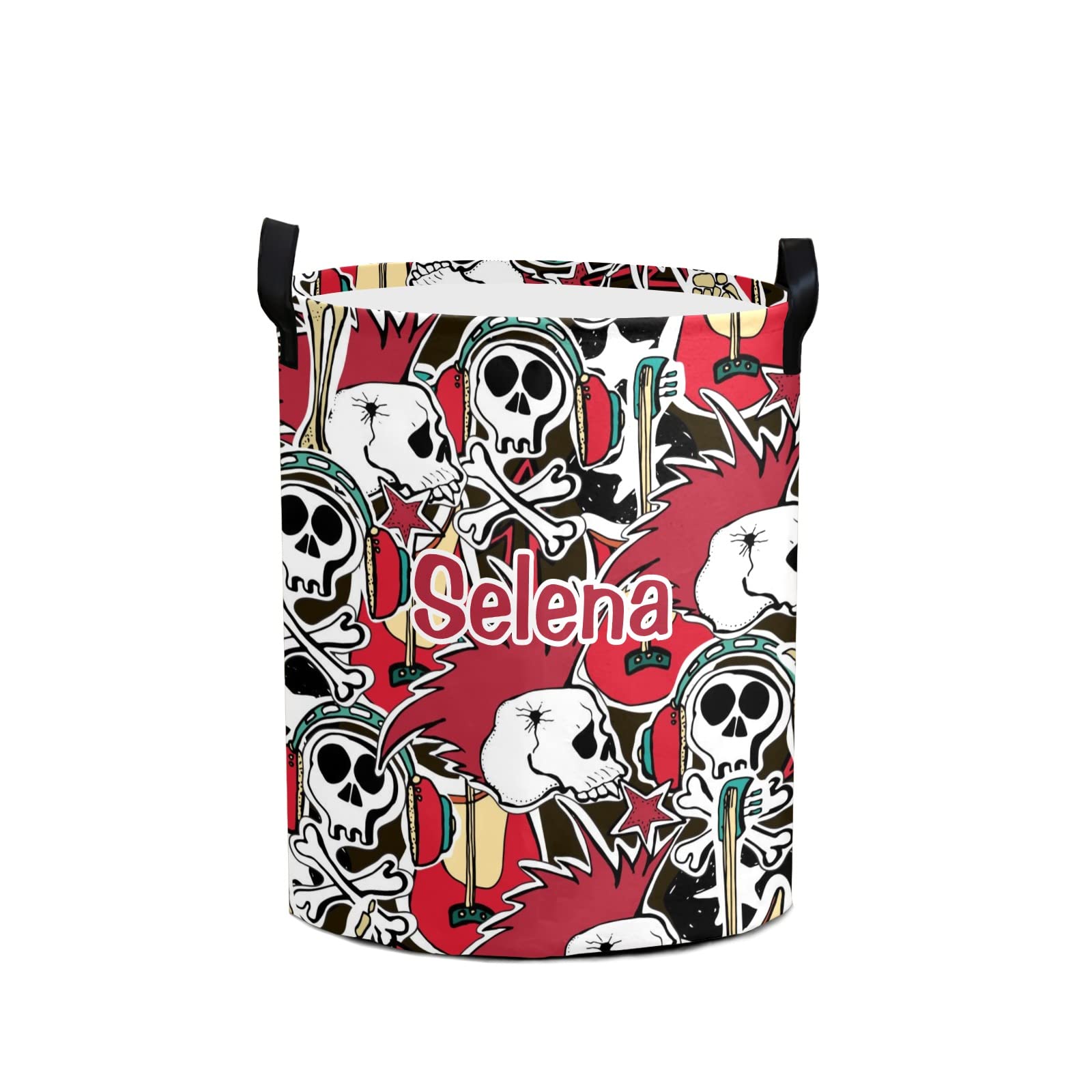 Personalized Rock Skull Laundry Basket with Name - Waterproof Foldable Storage Bin for Bathroom, Home & Office - Perfect for Clothes, Toys & Home Organization