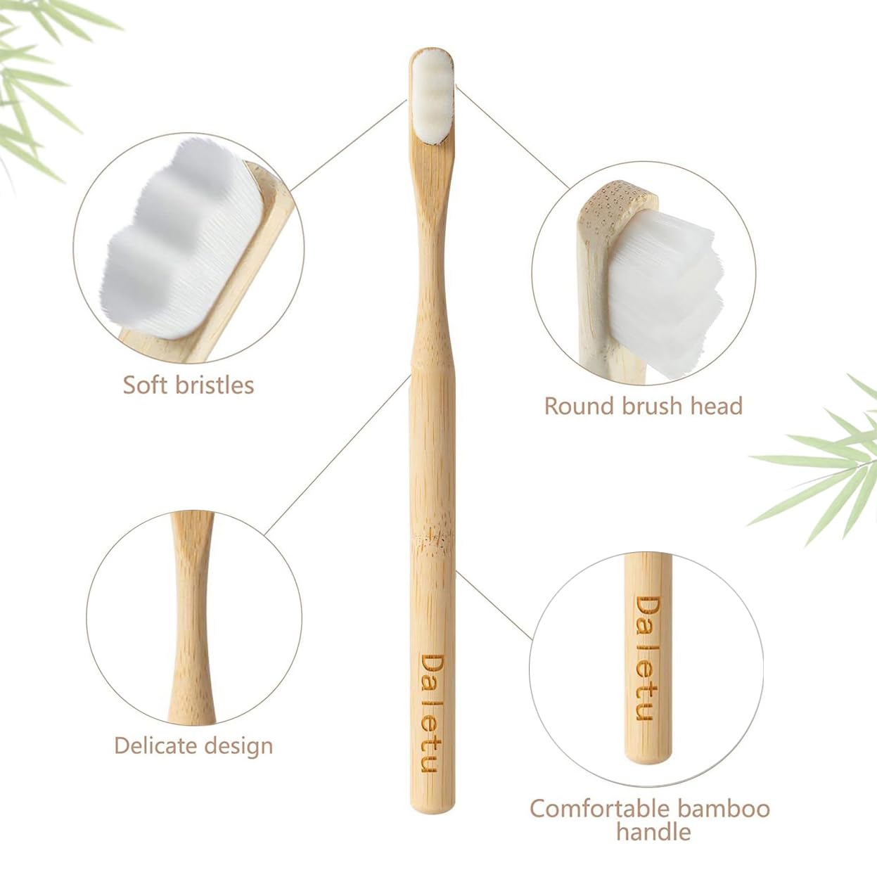 Eco-Friendly Bamboo Toothbrush with Extra Soft Bristles for Sensitive Teeth & Gum Recession - Biodegradable Natural Toothbrushes, 4-Pack - Perfect for Travel, Home & Zero-Waste Lifestyle