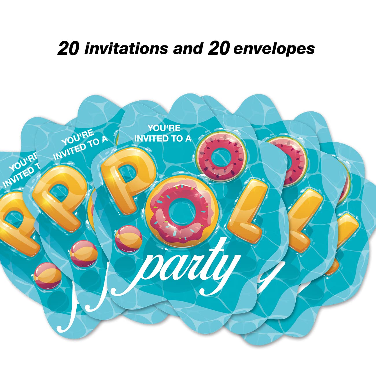 Pool Party Invitations with Envelopes - 20 Pack Swimming Pool Shaped Invite Cards for Birthday, Baby Shower & Summer Parties | Double-Sided Design | Perfect for Kids, Teens & Adults Outdoor Celebrations