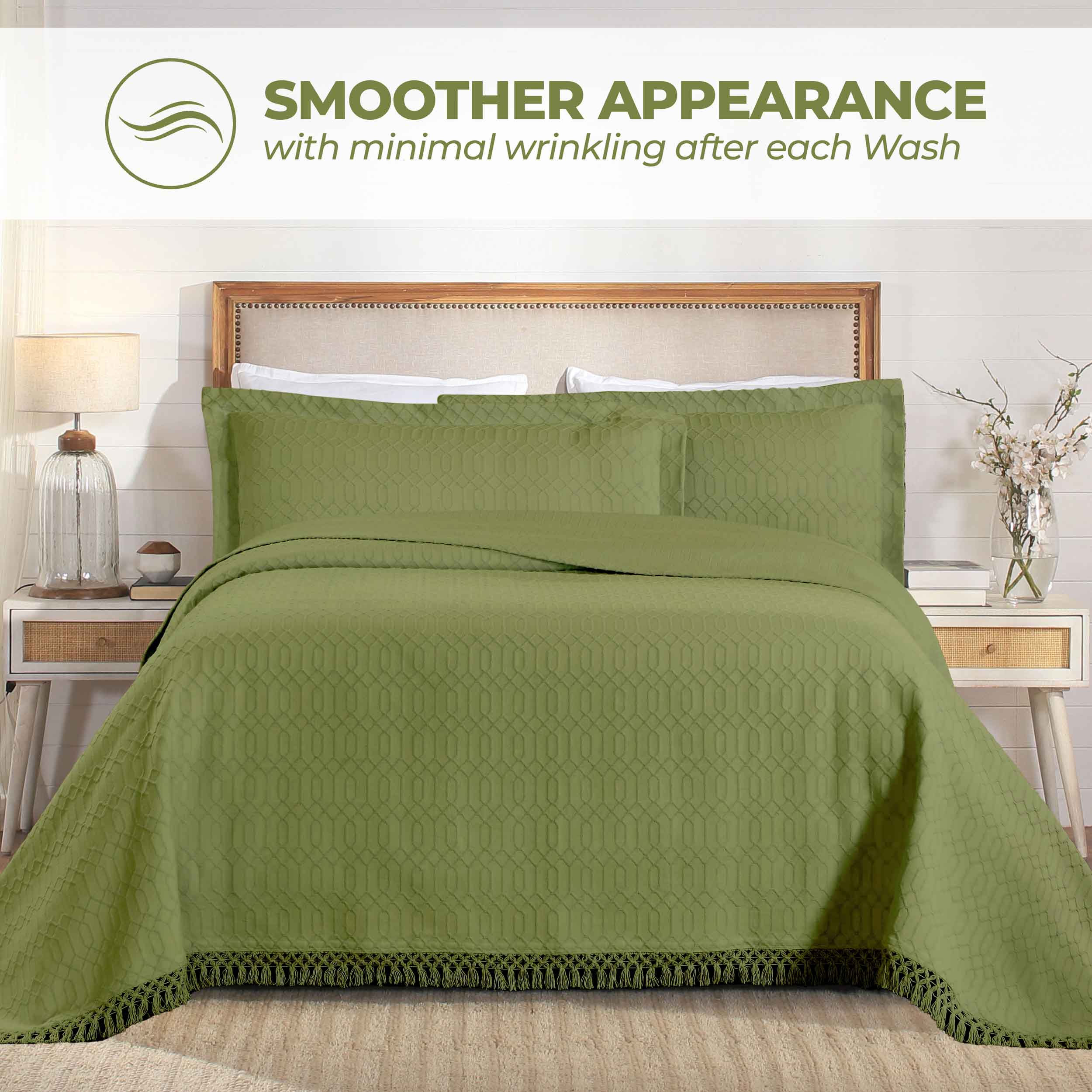 Remi Cotton Blend Jacquard Woven Geometric Fringe Bedspread Set - Queen Size Luxury Bed Cover for Modern Bedroom Decor | Perfect for Master Bedroom, Guest Room & Dorm