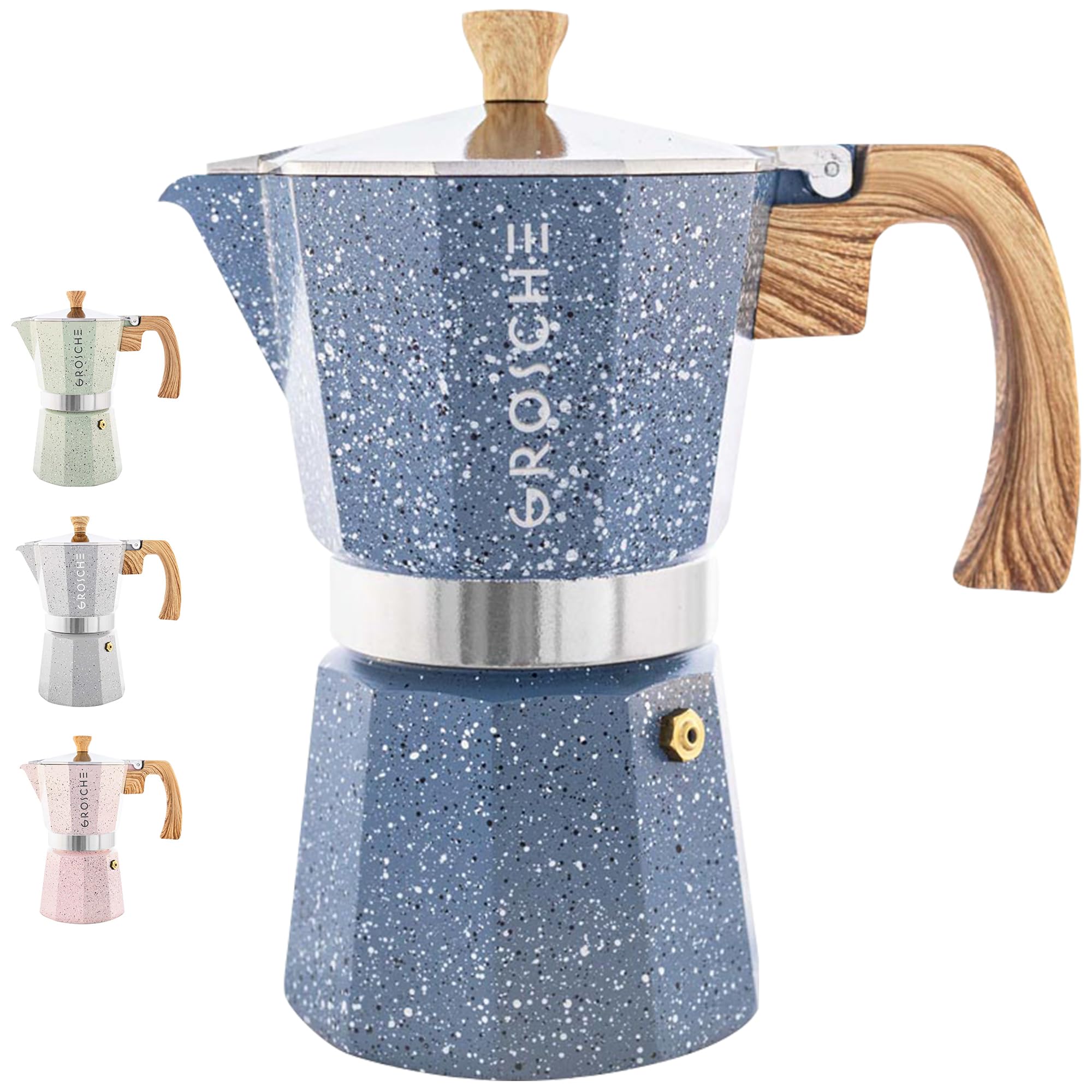 GROSCHE Milano Moka Pot - 9 Cup Stovetop Espresso Maker & Coffee Percolator in Indigo | Perfect for Home Brewing, Camping Trips & Italian Style Coffee | BPA-Free Aluminum Coffee Maker