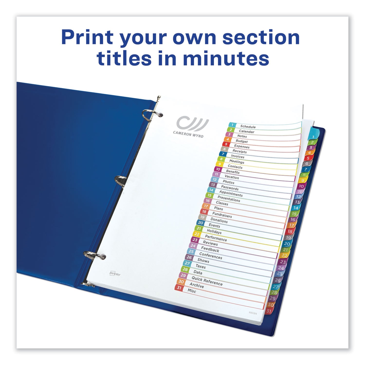 Avery Customizable TOC Ready Index Multicolor Tab Dividers - 31 Tabs (1-31), 11