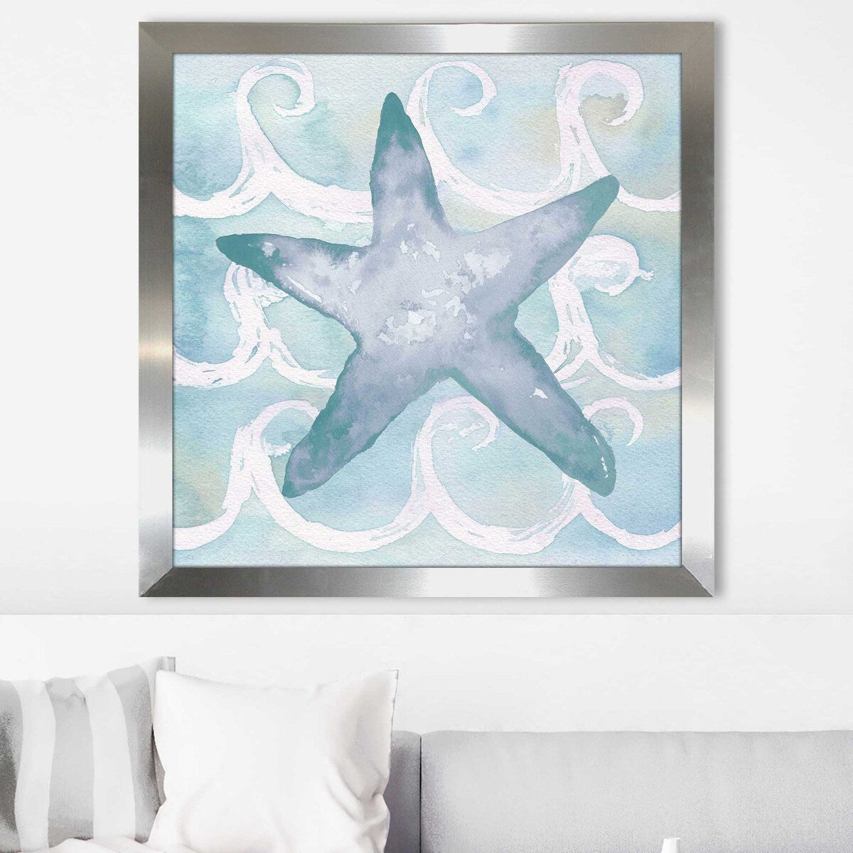 Azure Sea Creatures I (Square) Acrylic Wall Art Print - Perfect for Beach House Decor, Ocean Themed Living Room, or Kids' Bedroom
