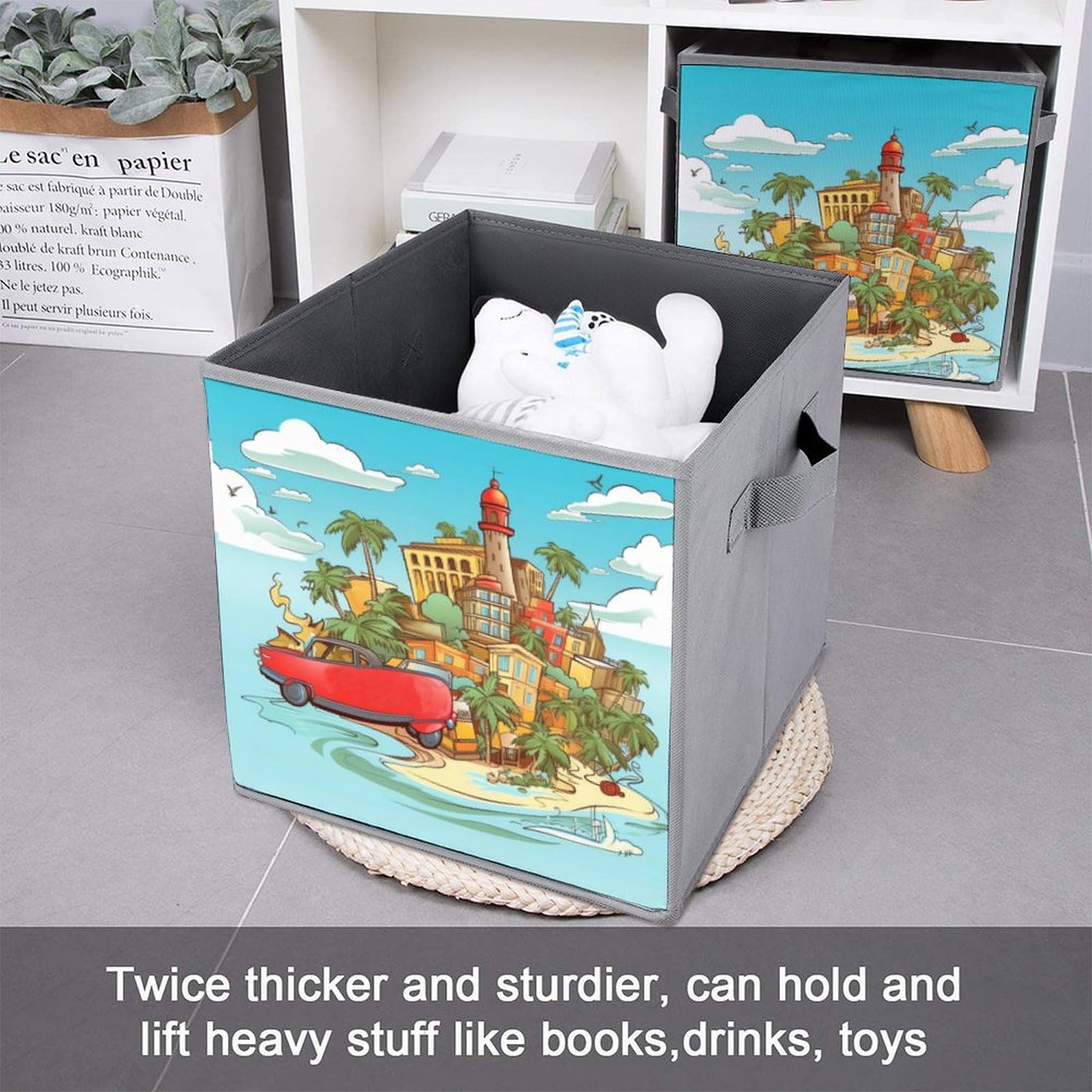 6-Pack Collapsible Storage Bins with Handles - Foldable Fabric Storage Baskets for Closet, Bedroom & Home Organization - Perfect for Clothes, Toys, Blankets & Household Items (Island of Cuba Design)
